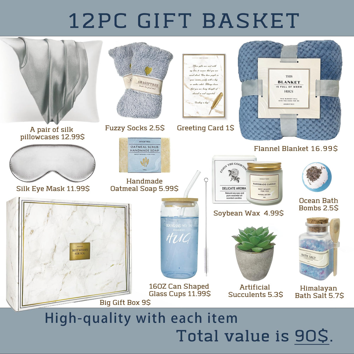 AHAGIFTREE Get Well Soon Gift Baskets For Women,12PC Get Well Gifts for Women After Surgery,Birthday Gifts,Care Package,
