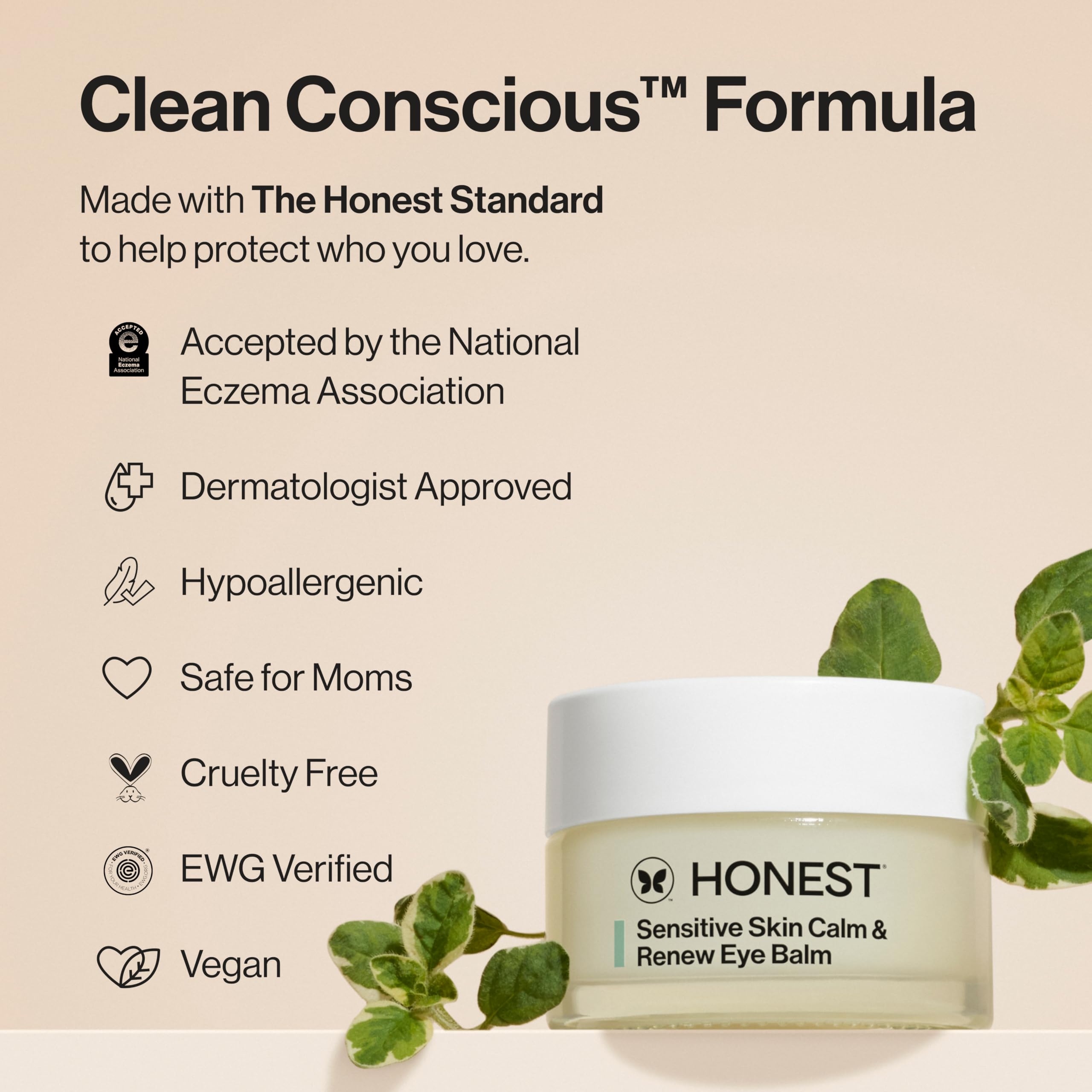 Honest Beauty Sensitive Skin Calm Renew Eye Balm, Vegan, Unscented, 0.5 oz