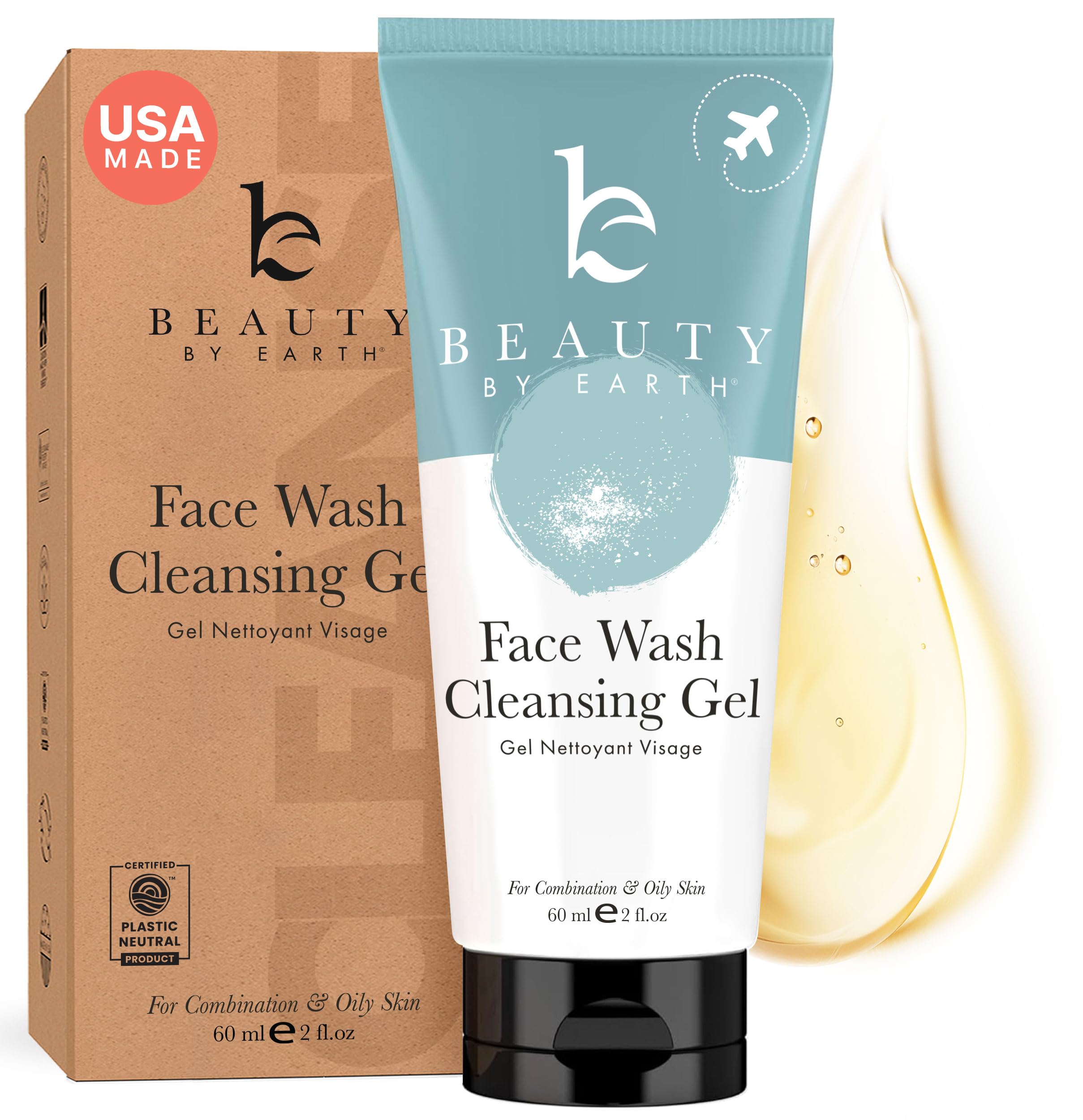 Face Wash Gel - Gentle Formula, USA Made with Organic & Natural - Product Imagery