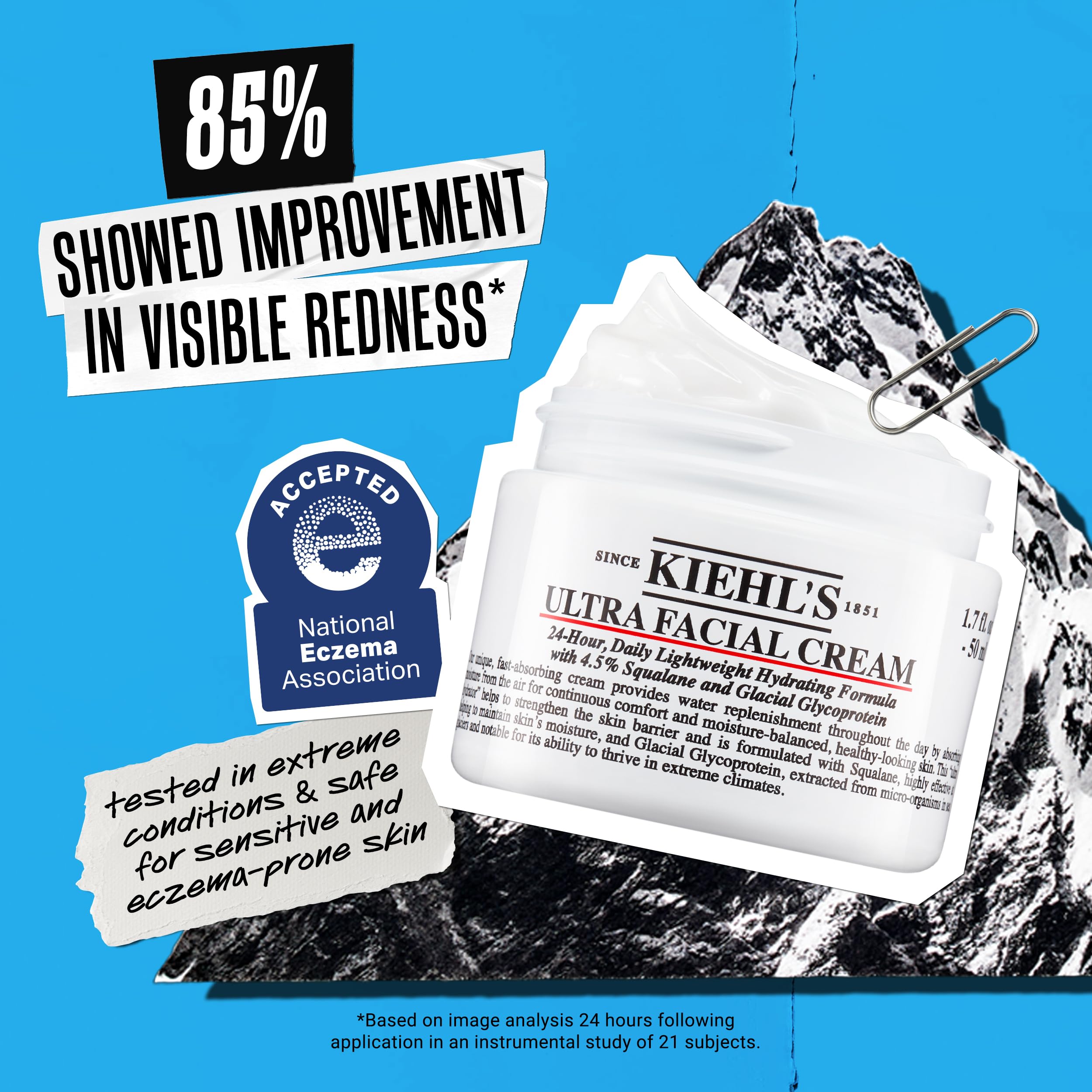 Kiehl's Ultra Facial Cream moisturizer with 72-hour hydration for all skin types, featuring a smooth, creamy texture.