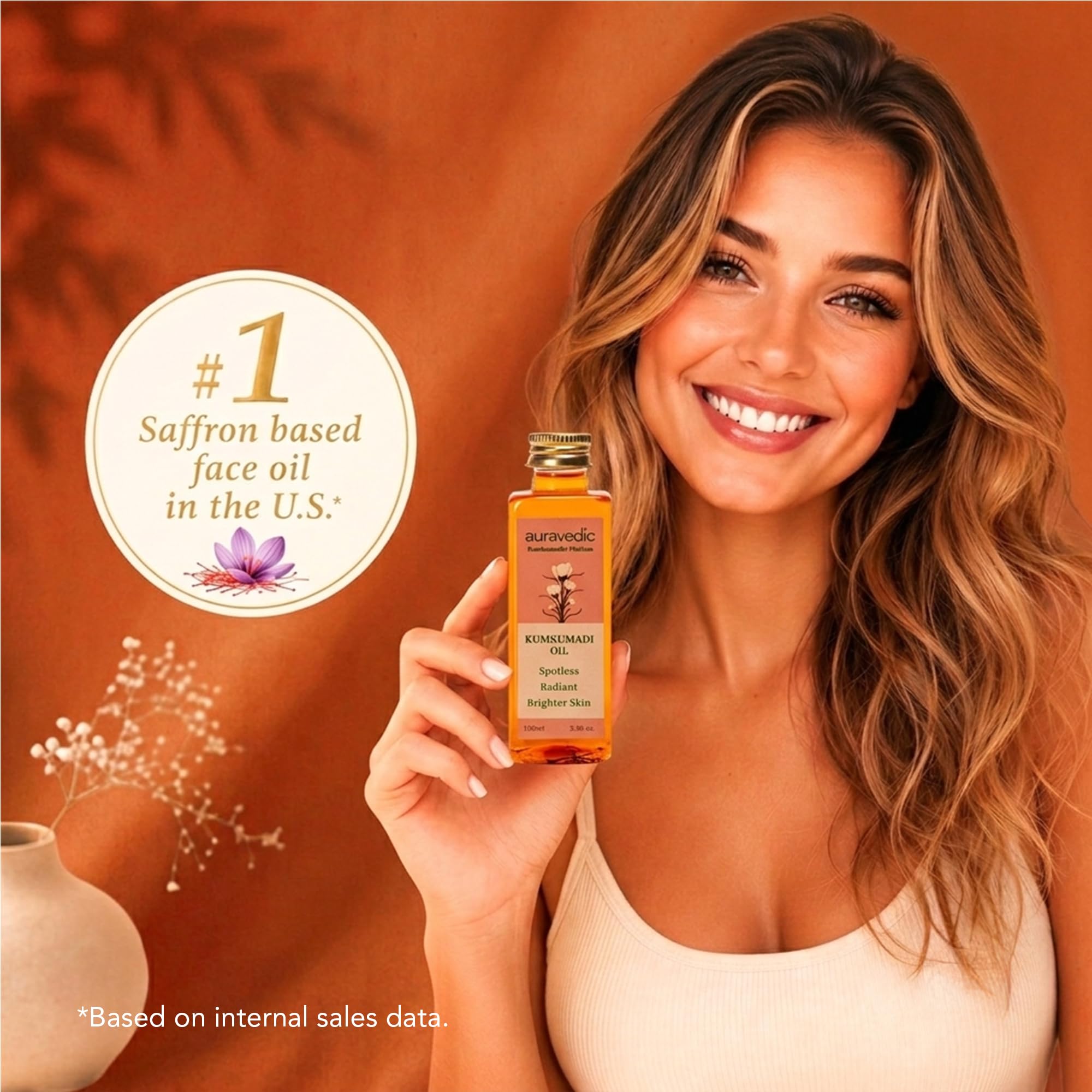 Auravedic Kumkumadi Oil Pure Saffron for Ultra Radiant Skin | Ayurvedic Oil for Dull, Dehydrated & Tired Skin | Lightweight Hydrating Formula for Smooth Texture | 3.38 Fl Oz (100ml)