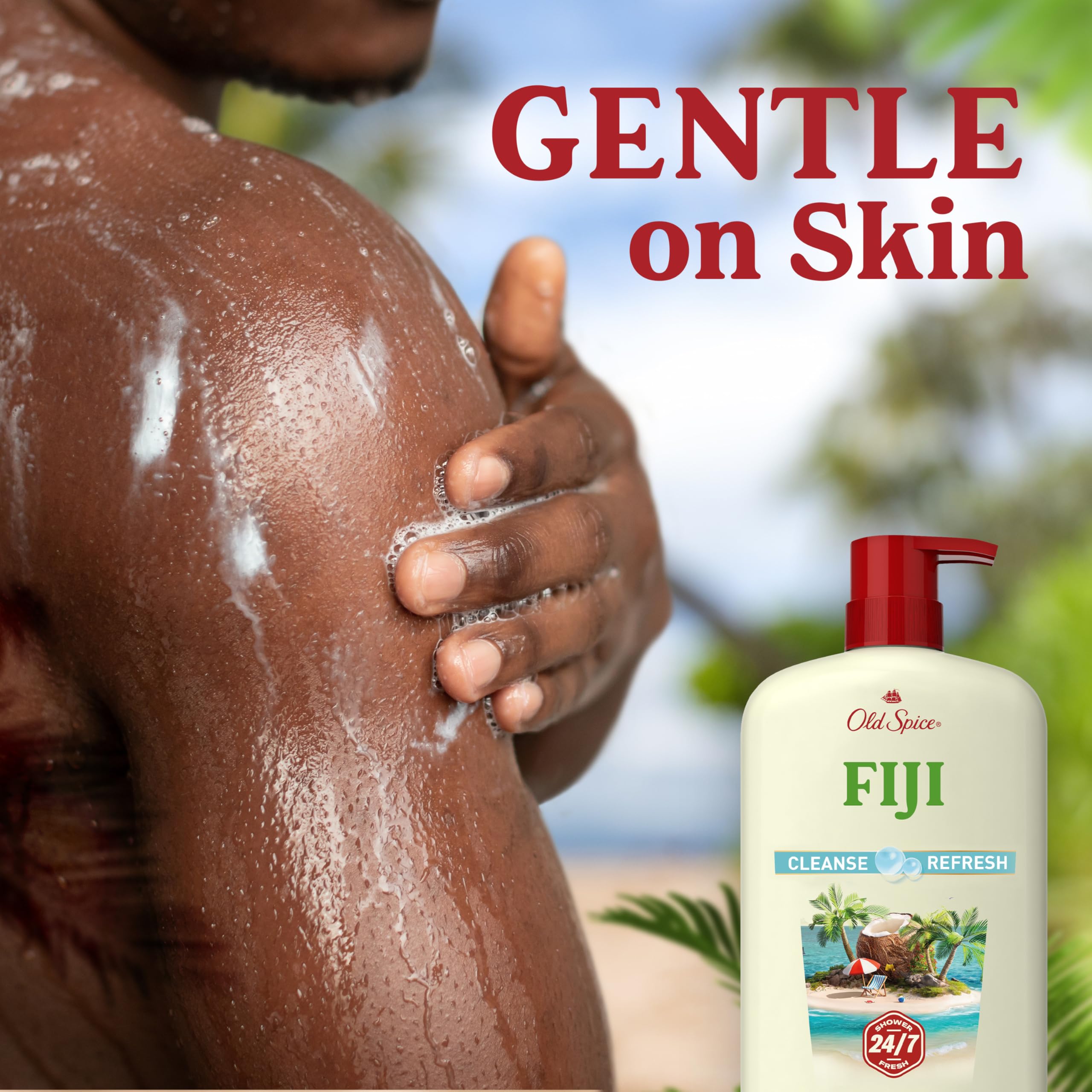 Old Spice 24/7 Shower Fresh body wash for men with coconut and palm scent, 25 oz bottles, pack of 4