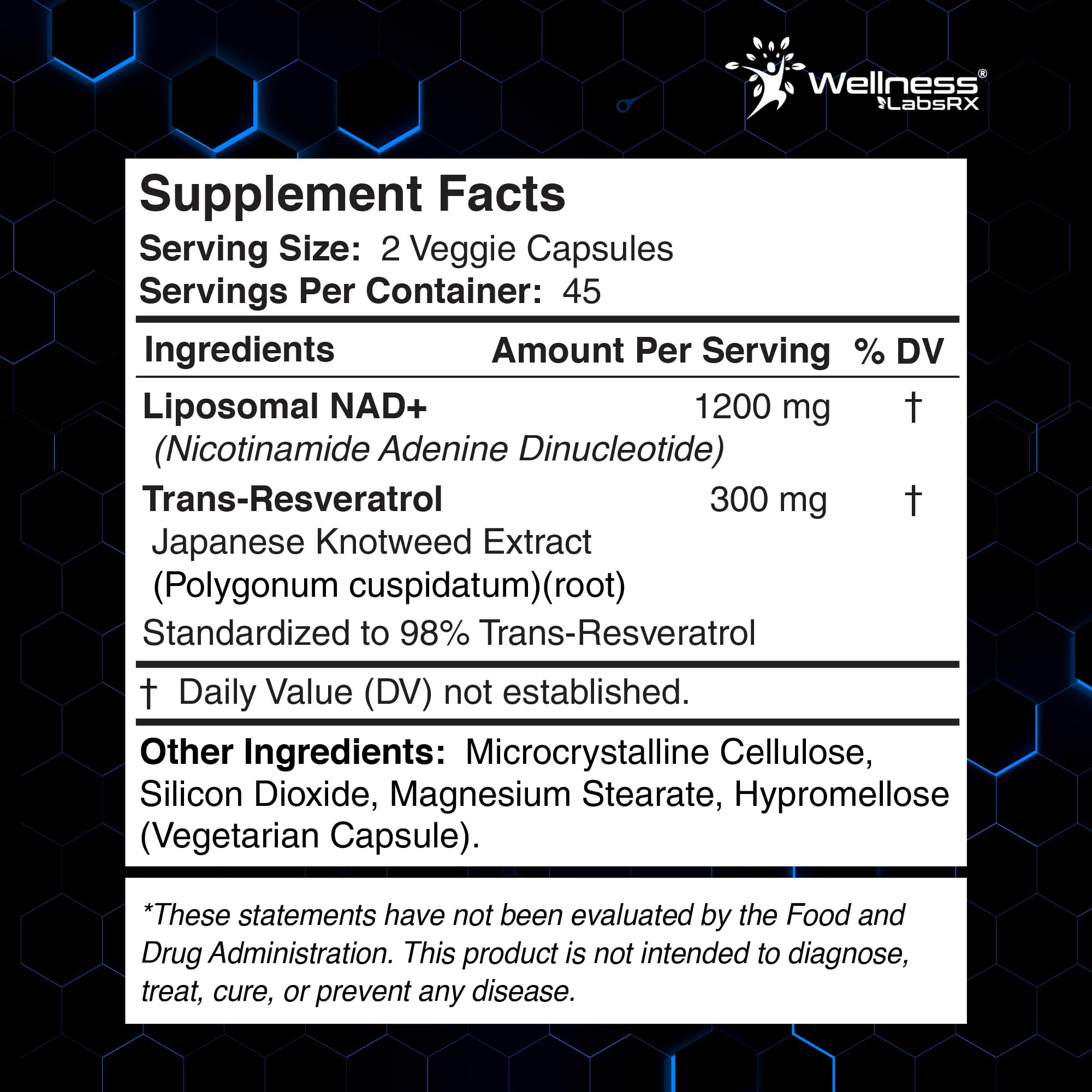 Wellness LABSRX Liposomal NAD Supplement, 1500mg - NAD Resveratrol Supplement for Women and Men, NAD+ Support Cellular Health, Energy & Anti Aging - 90 Count