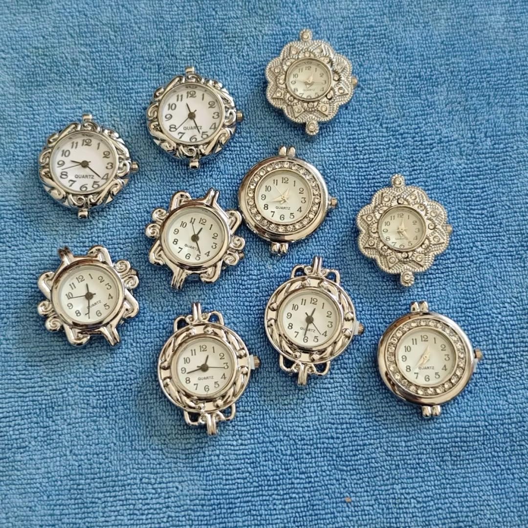 ChangJin Jewelry ChangJin 10PCS Mixed Lot of Silver Tone Quartz Watch face Links for Bracelet Jewelry Making (10) – full
