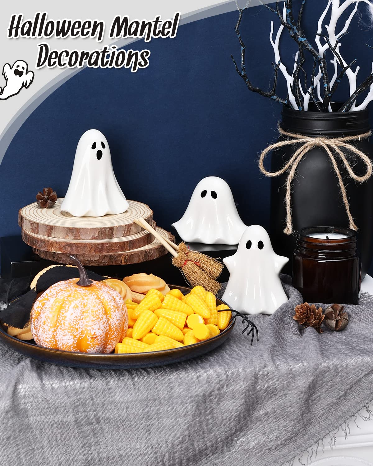 Tuitessine Ceramic Ghosts Small Scary Ghost Figurine Halloween Ghost Statue – back view and specifications