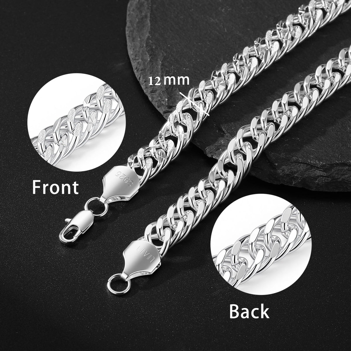 FTPWP S925 Sterling Silver Chain Necklace for Men - 12mm Cuban Link Chain – alternate angle