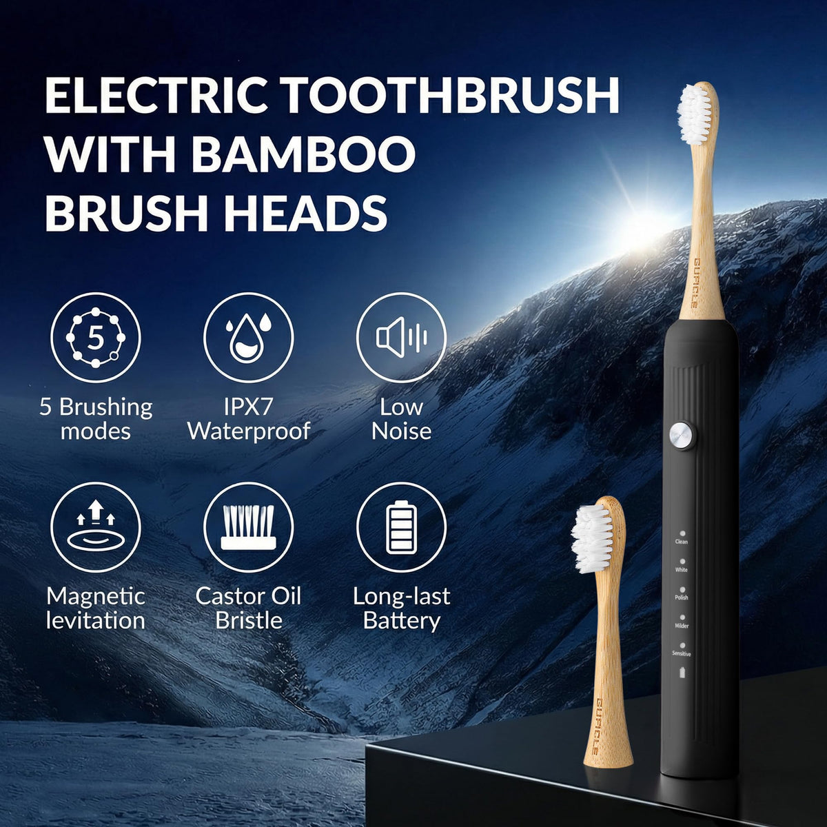 Sonic Electric Toothbrush with Bamboo Heads - GUFICLE Official Imagery - 3