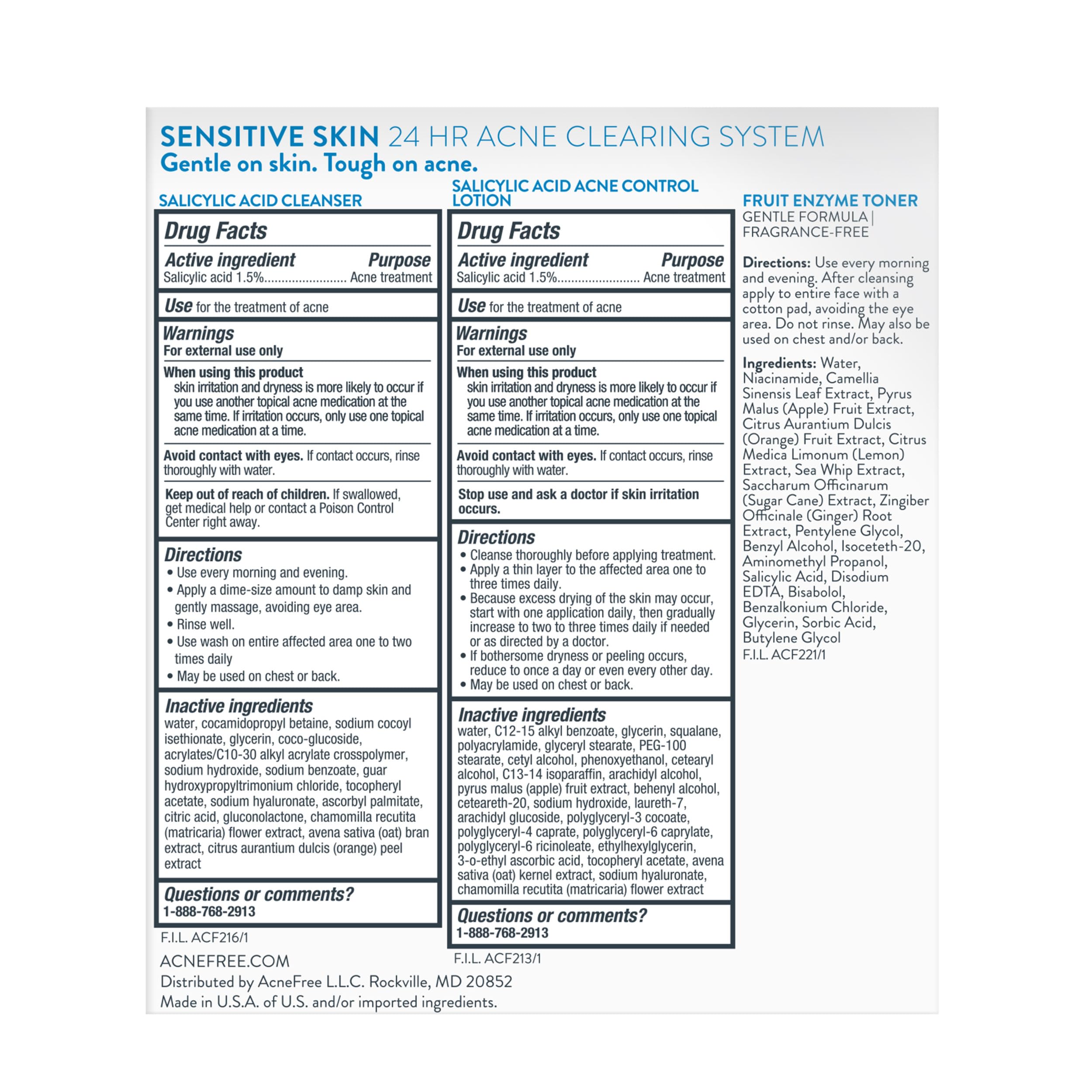 AcneFree Sensitive Skin 24Hr Acne Clearing System Kit featuring an acne-fighting astringent for gentle skin care.