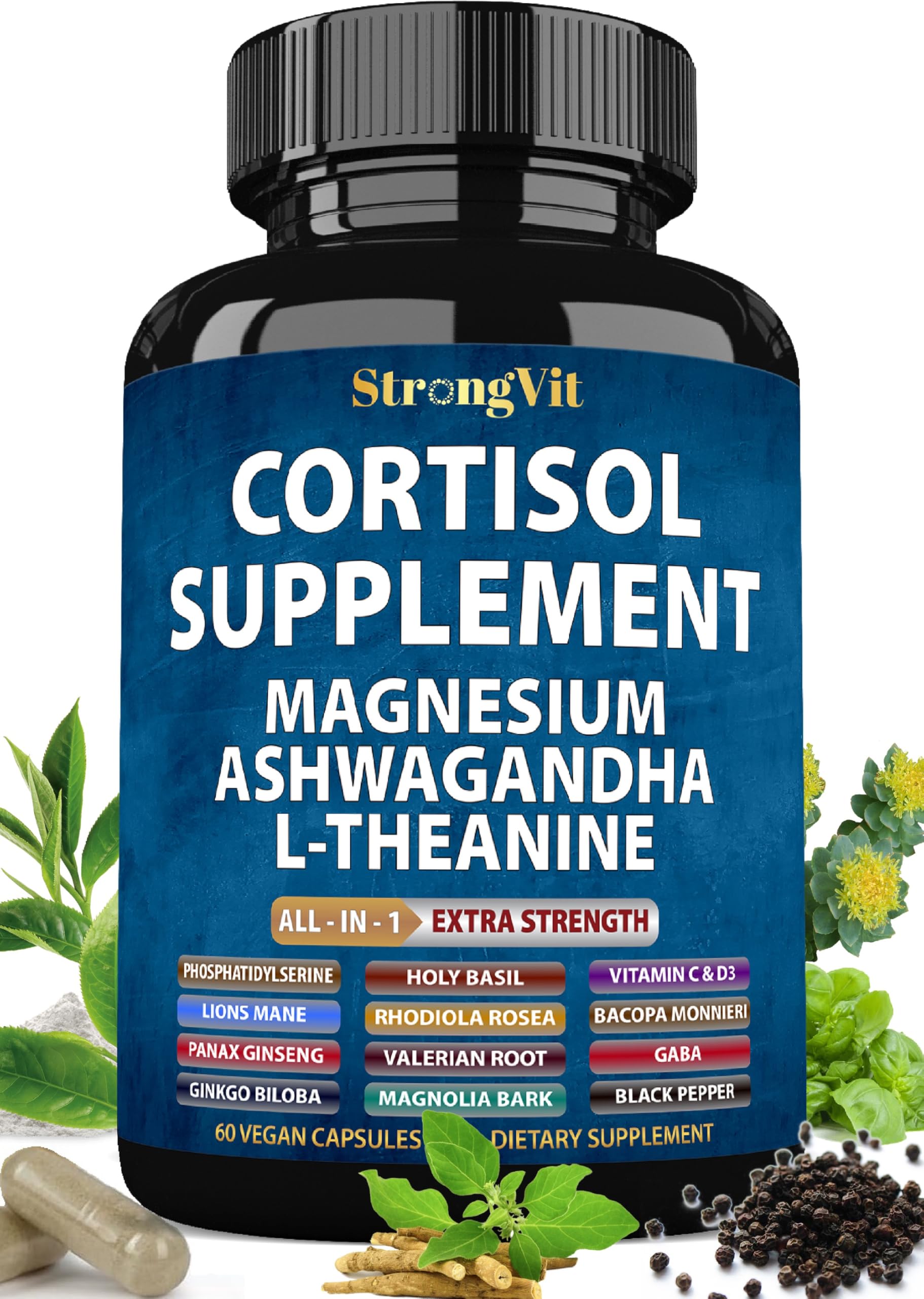StrongVit Cortisol Supplement with Ashwagandha & Magnesium