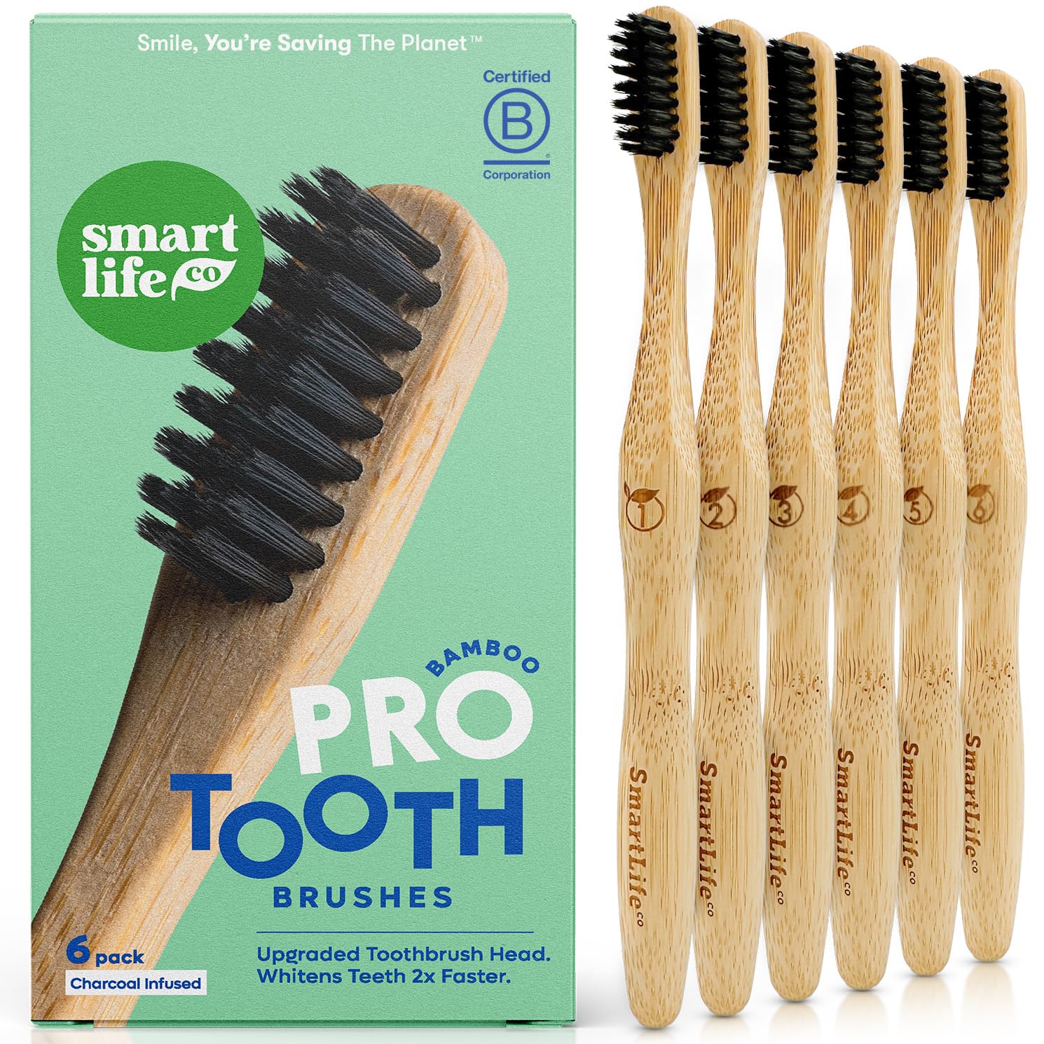 SmartLifeco Charcoal Bamboo Toothbrushes PRO - Extra Soft - Product Imagery