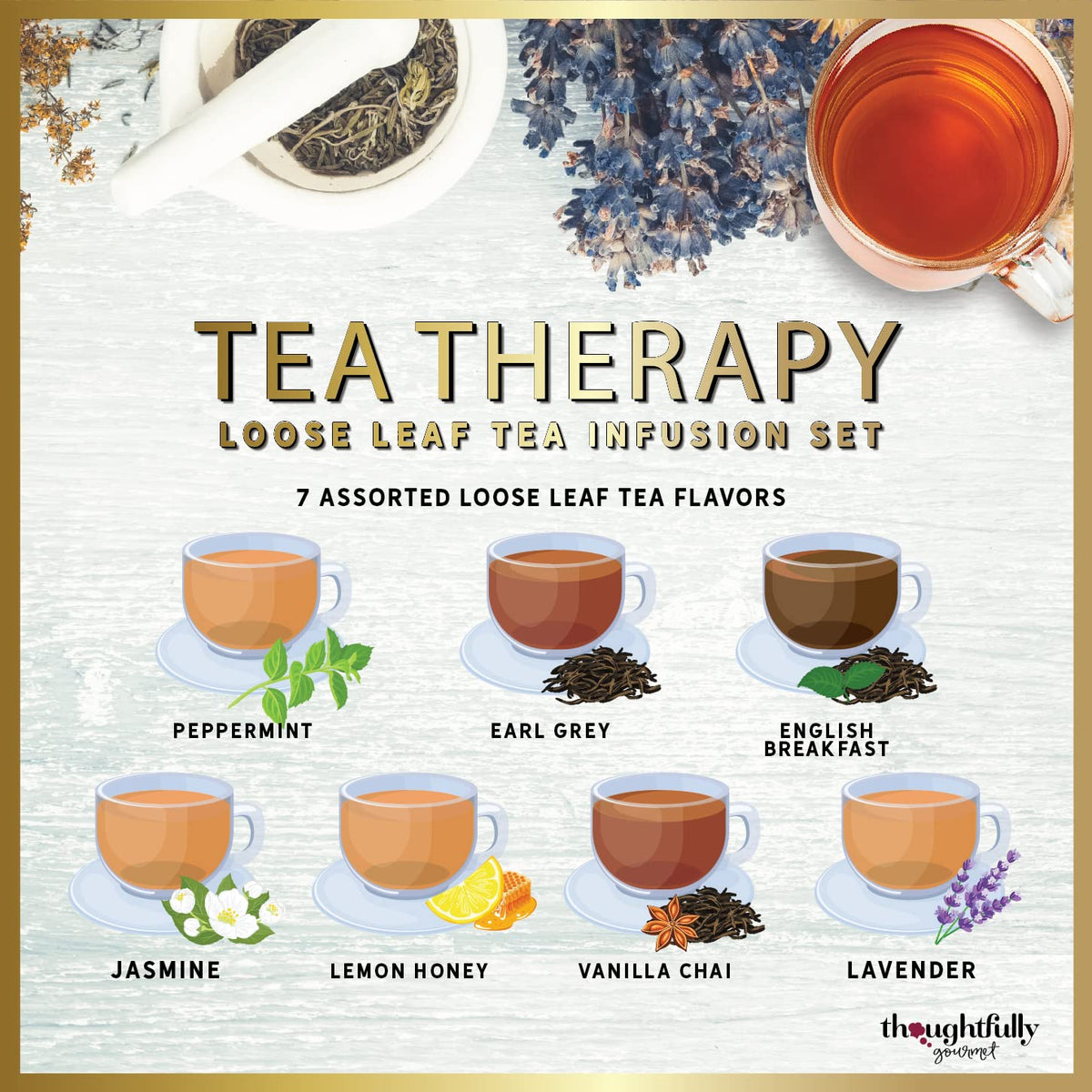 Thoughtfully Tea Therapy Loose Leaf Tea Infusion Gift Set, Reusable Infuser, Set of 7 – product photo (Tea Gifts)