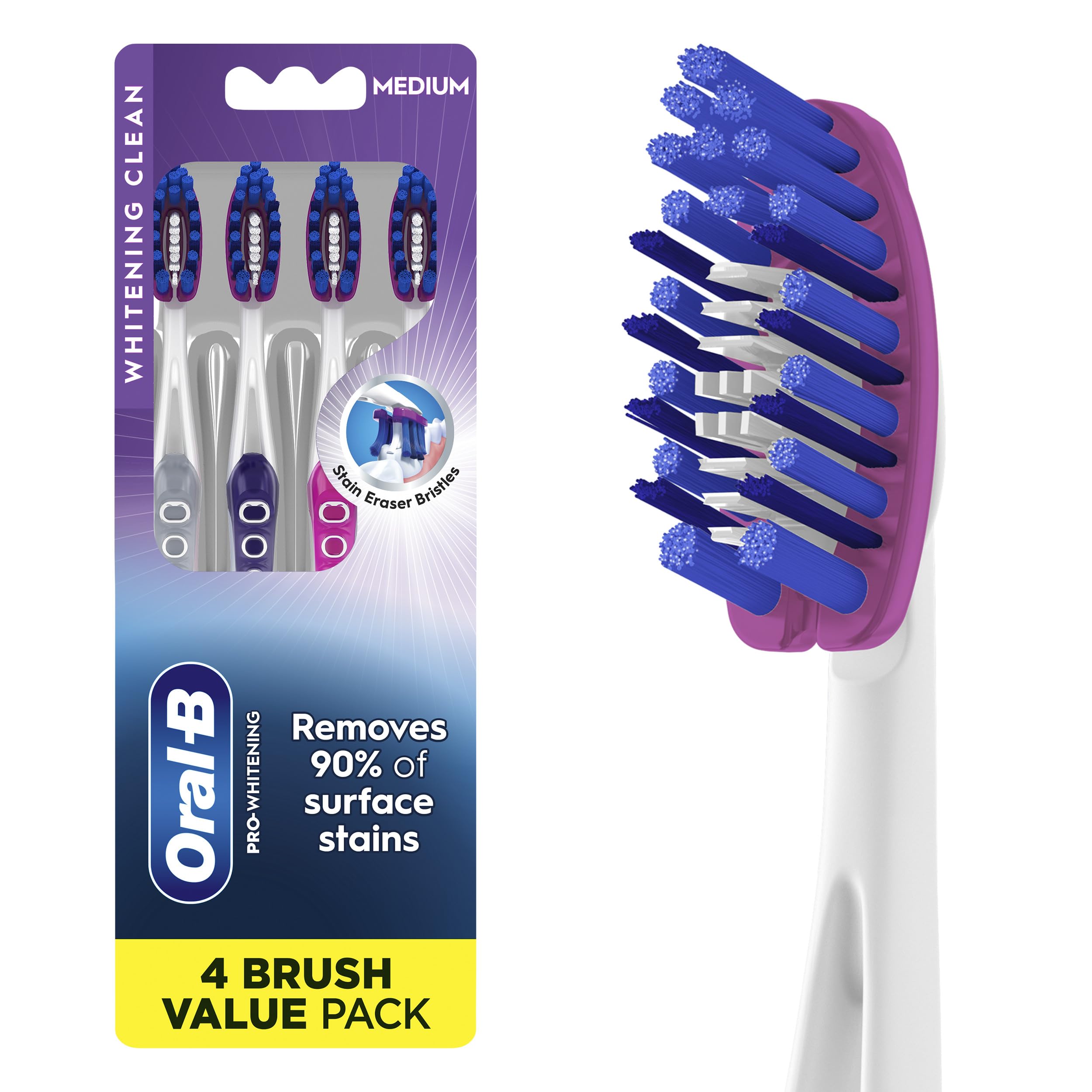 Oral-B 3D White Deep Stain Remover toothbrushes, 4 Count - Product Imagery