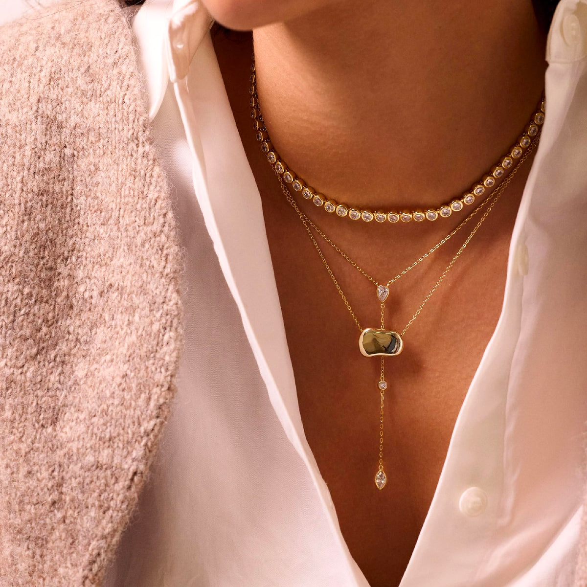 Electric Picks Dakota Necklace for Women, 14k Gold Plated Organic Charm Pendant Necklace, 18" Adjustable Layering Ch