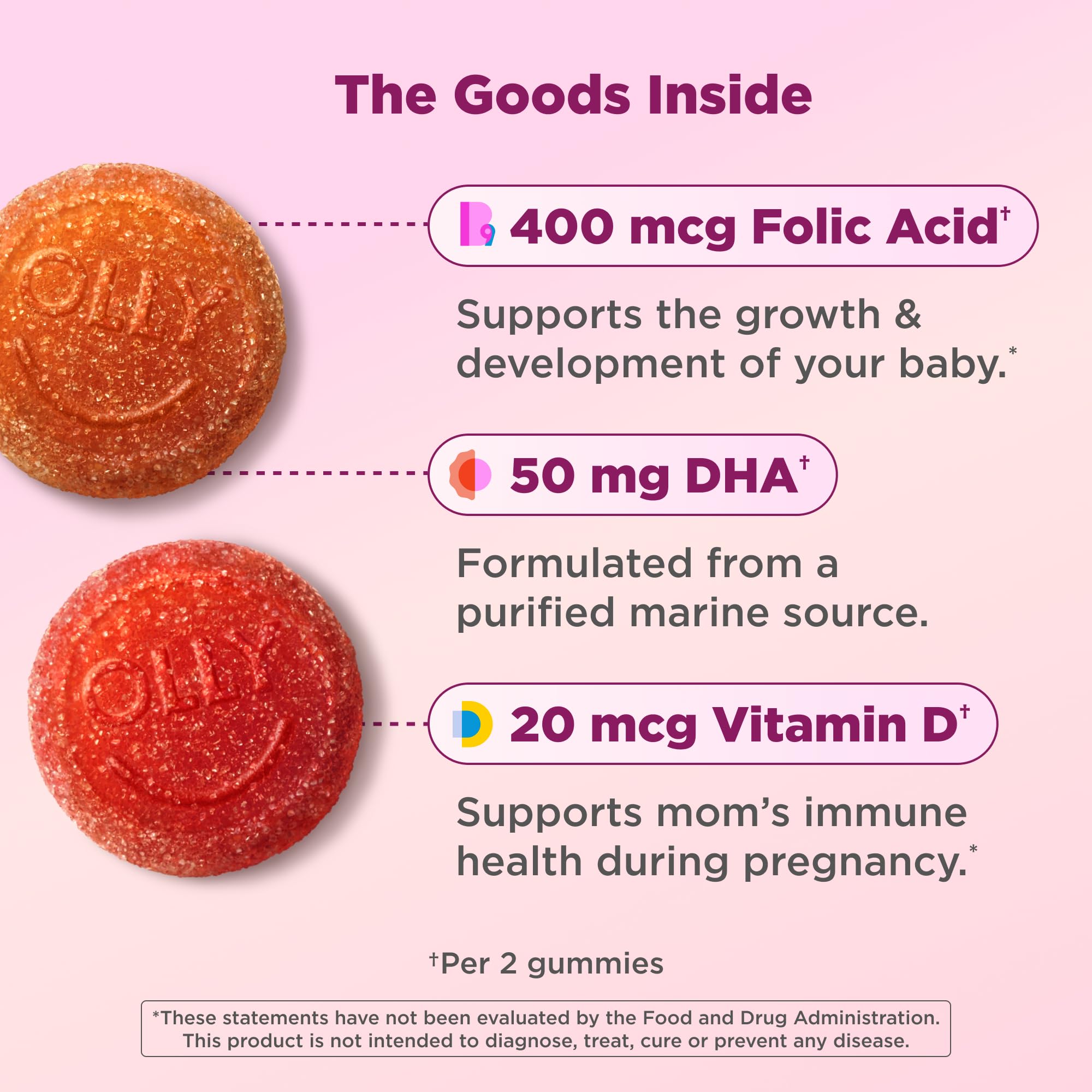 OLLY Prenatal Multivitamin Gummy bottle with 84 gummies, designed for expecting moms and supporting baby health.