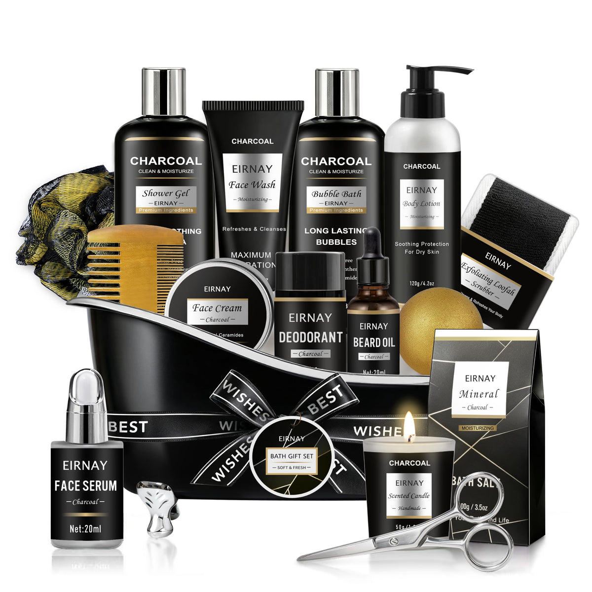 EIRNAY Spa Gifts for Men, Charcoal Bath and Beard Grooming Kit – product photo (Sets &amp; Kits)