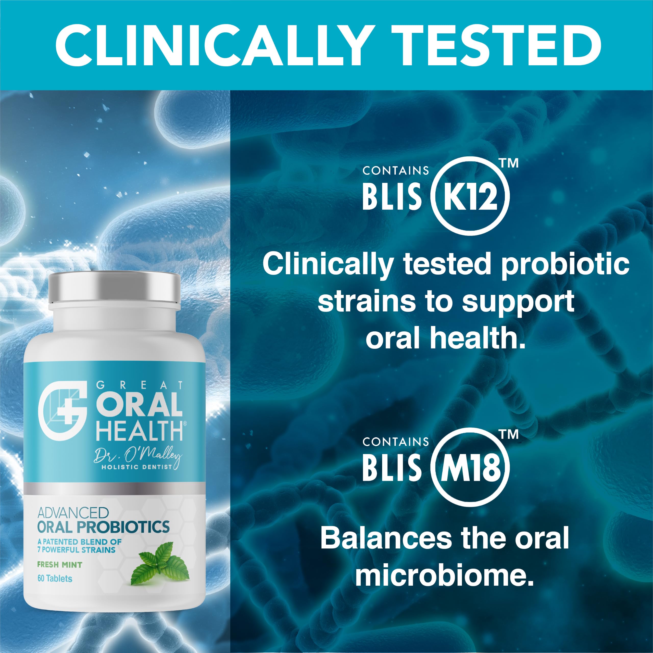 Oral Probiotics for Mouth Bad Breath Treatment for Adults; Dentist Formulated Dental Probiotics for Teeth and Gums Health & Chronic Halitosis with BLIS K12 M18, 60 Chewable Oral Health Tablets Mint