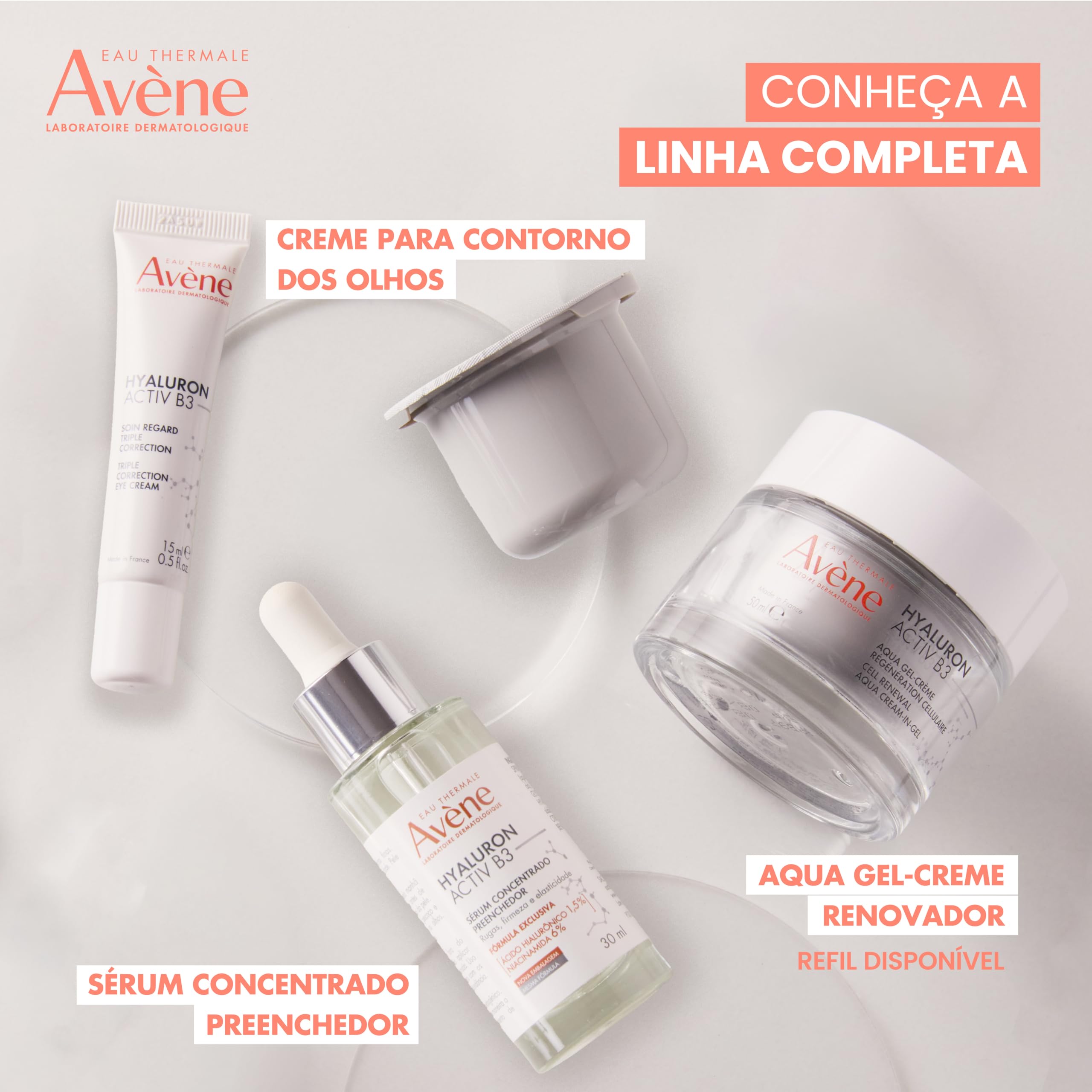 Avène Hyaluron Activ B3 eye cream in a 1 oz jar showing the skincare product for moisturizing and reducing puffiness around the eyes.