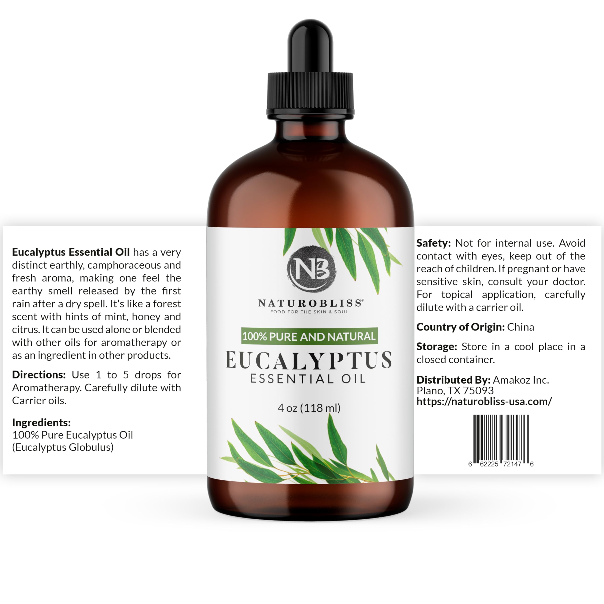 NaturoBliss Pure Eucalyptus Essential Oil 4oz | Dropper