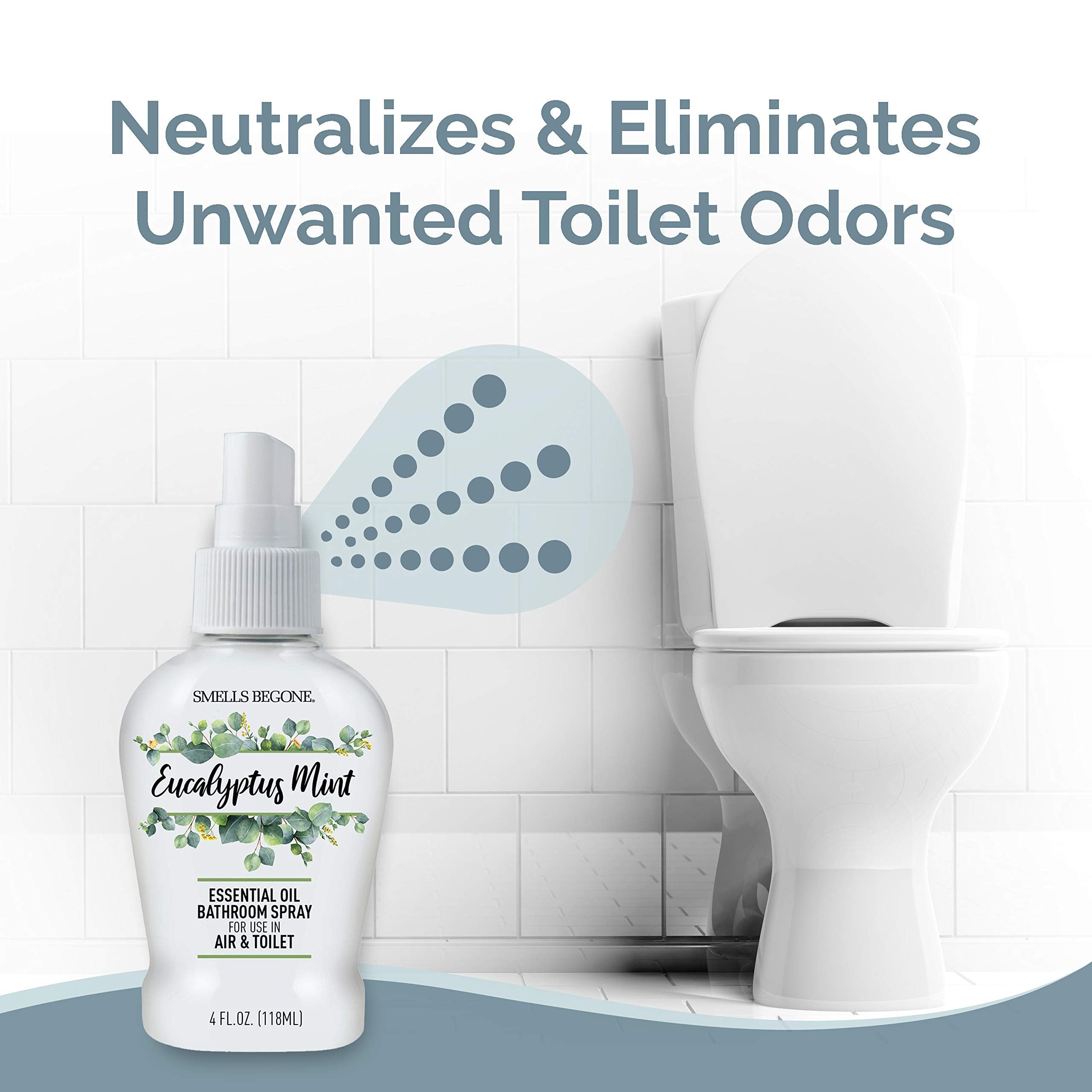 SMELLS BEGONE 4 oz Essential Oil Bathroom Spray - Instantly Eliminate Toilet & Bathroom Odors - Air Freshener Made with Essential Oils (Eucalyptus Mint)
