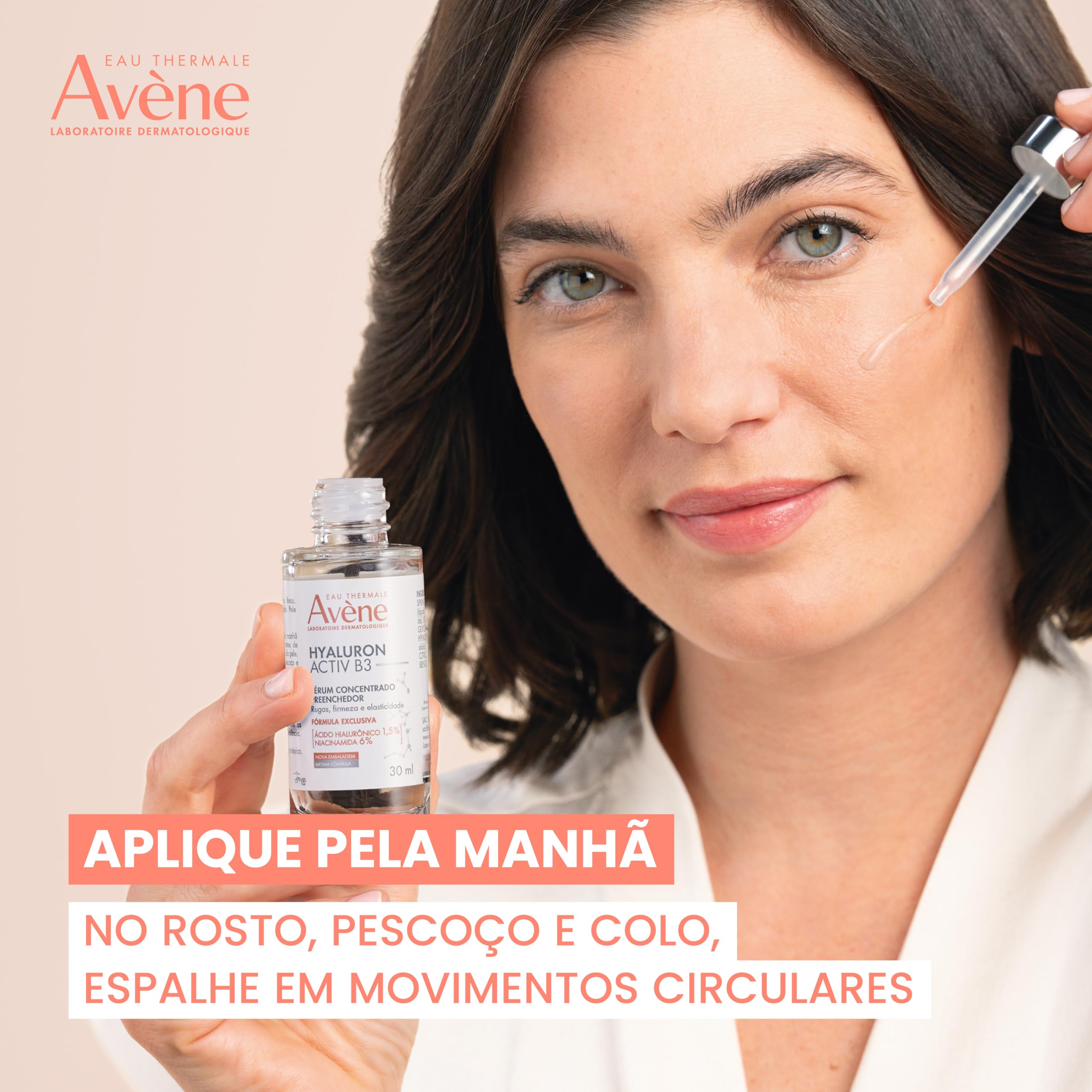 Eau Thermale Avène Hyaluron Activ B3 plumping anti-aging skin serum in 1 fl oz bottle, with dropper applicator visible.