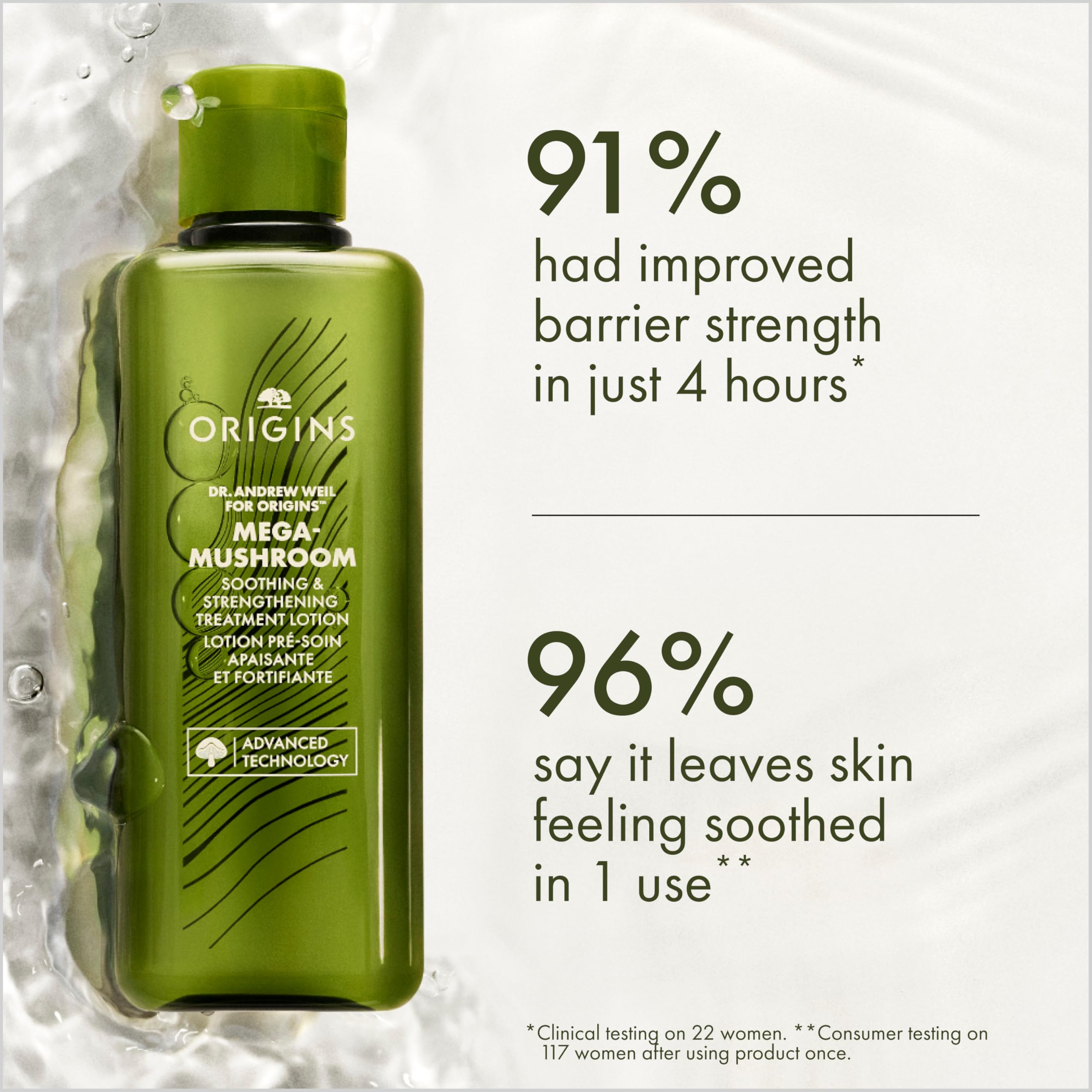 Origins Mega-Mushroom Relief & Resilience soothing treatment lotion, 6.7 oz, a skin moisturizer with mushroom extract for calming skin.