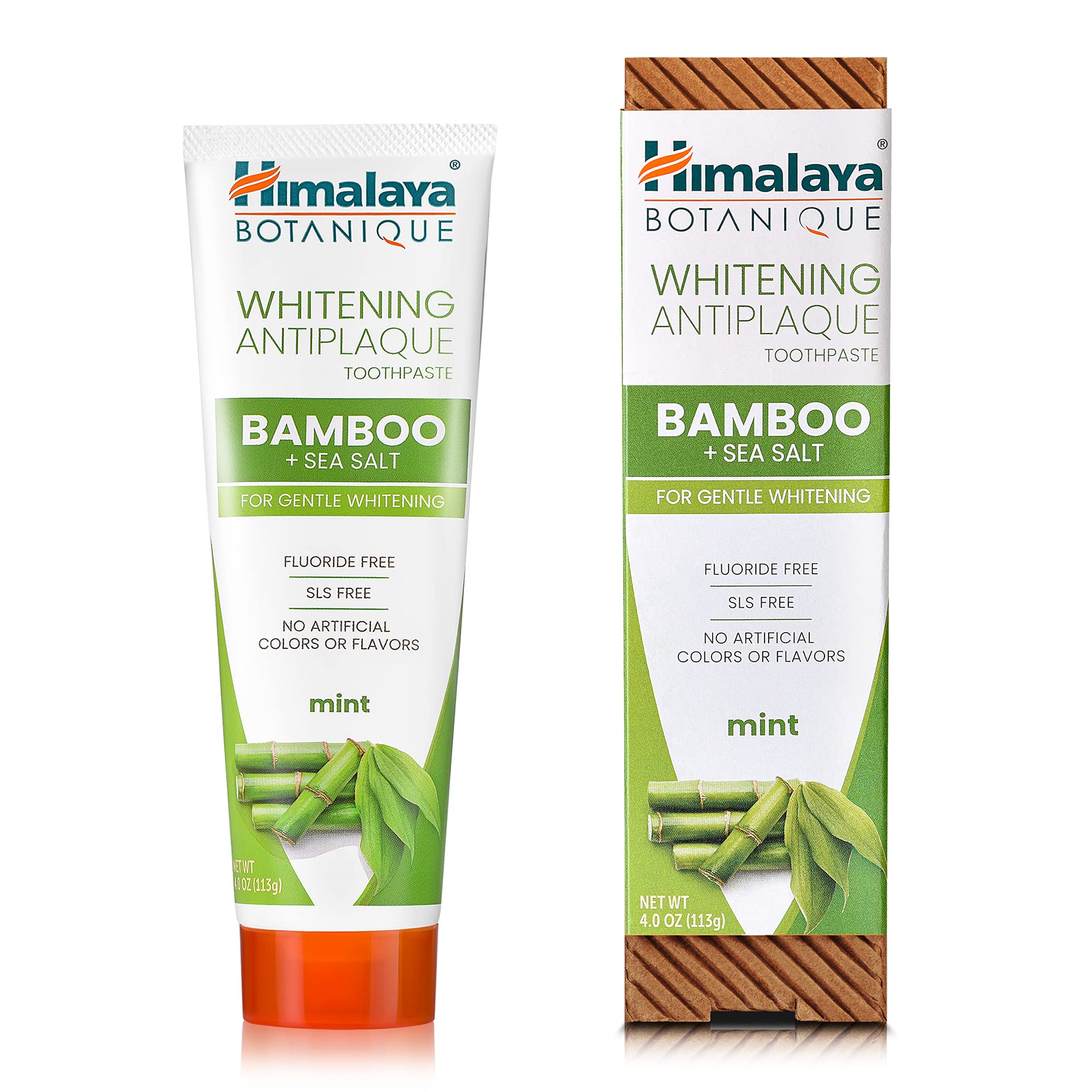 Himalaya Botanique Whitening Antiplaque Toothpaste with Bamboo + Sea Salt, Fluoride Free, for Gentle Whitening, 4 oz