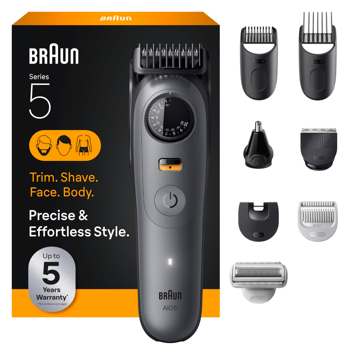 Braun Series 5 All-in-One Beard & Body Grooming Kit for Men, Cordless Trimmer, Hair Clippers & Shaver for Face, Hair & B