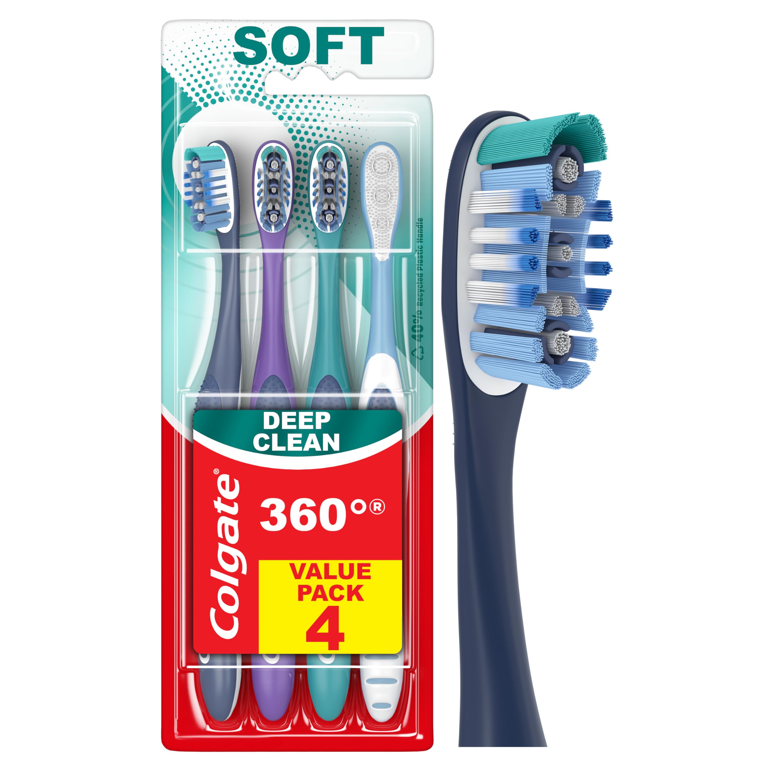 Colgate 360 Soft Toothbrushes, 4 Pack - Product Imagery