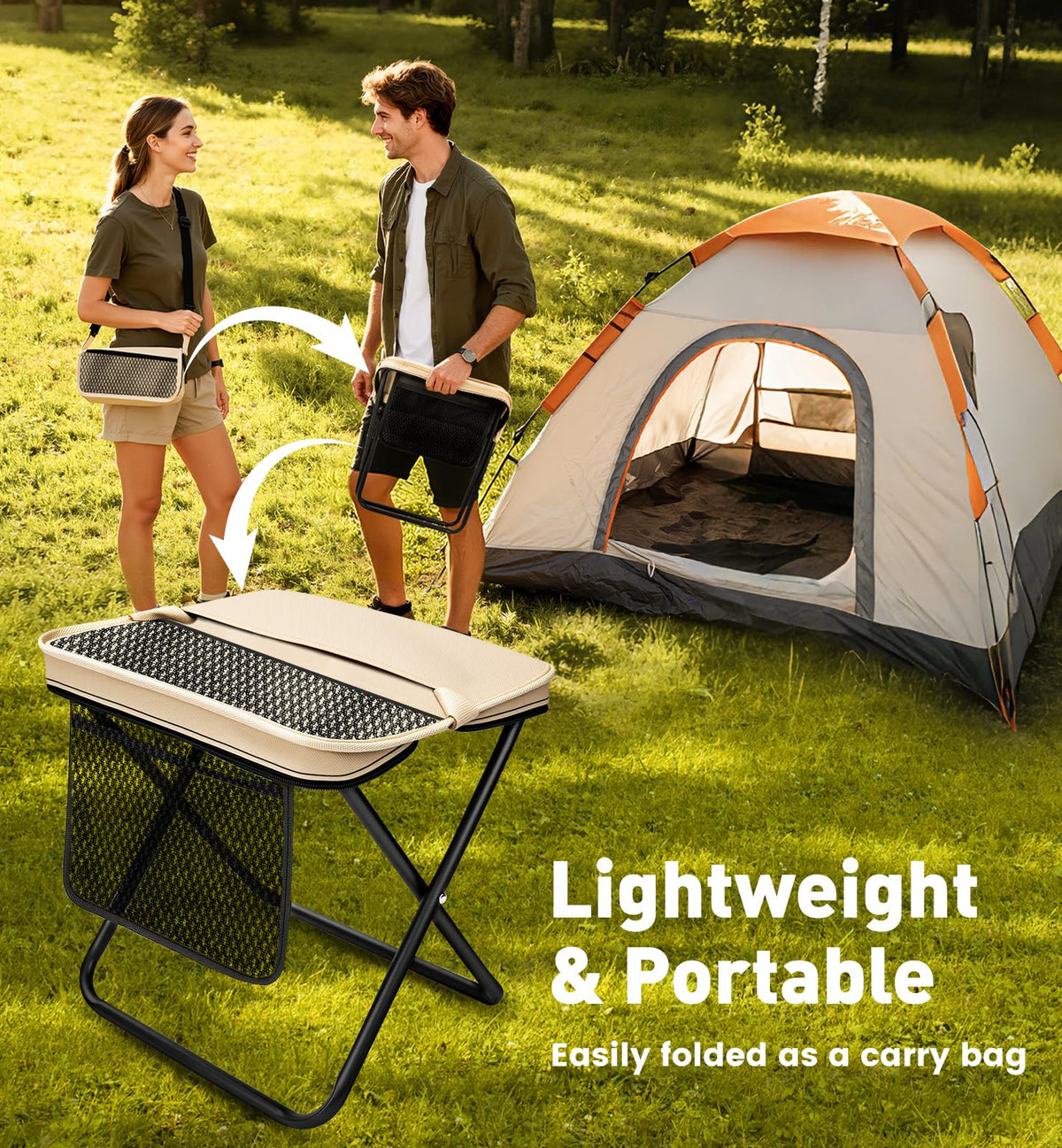 OrbitShell 2 Pack Portable Folding Stools, Collapsible Pocket Chair, Foldable Camping Stool for Adults Backpack, Outdoor