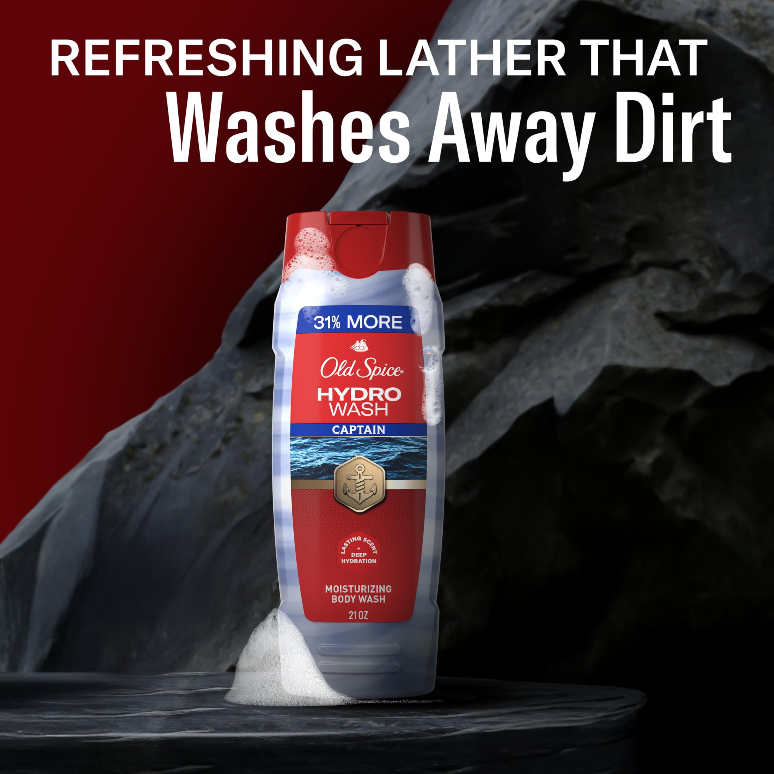 Old Spice Hydro Wash moisturizing body wash for men with ocean mist and bergamot scent, 21 oz, 4-pack, deep hydration.