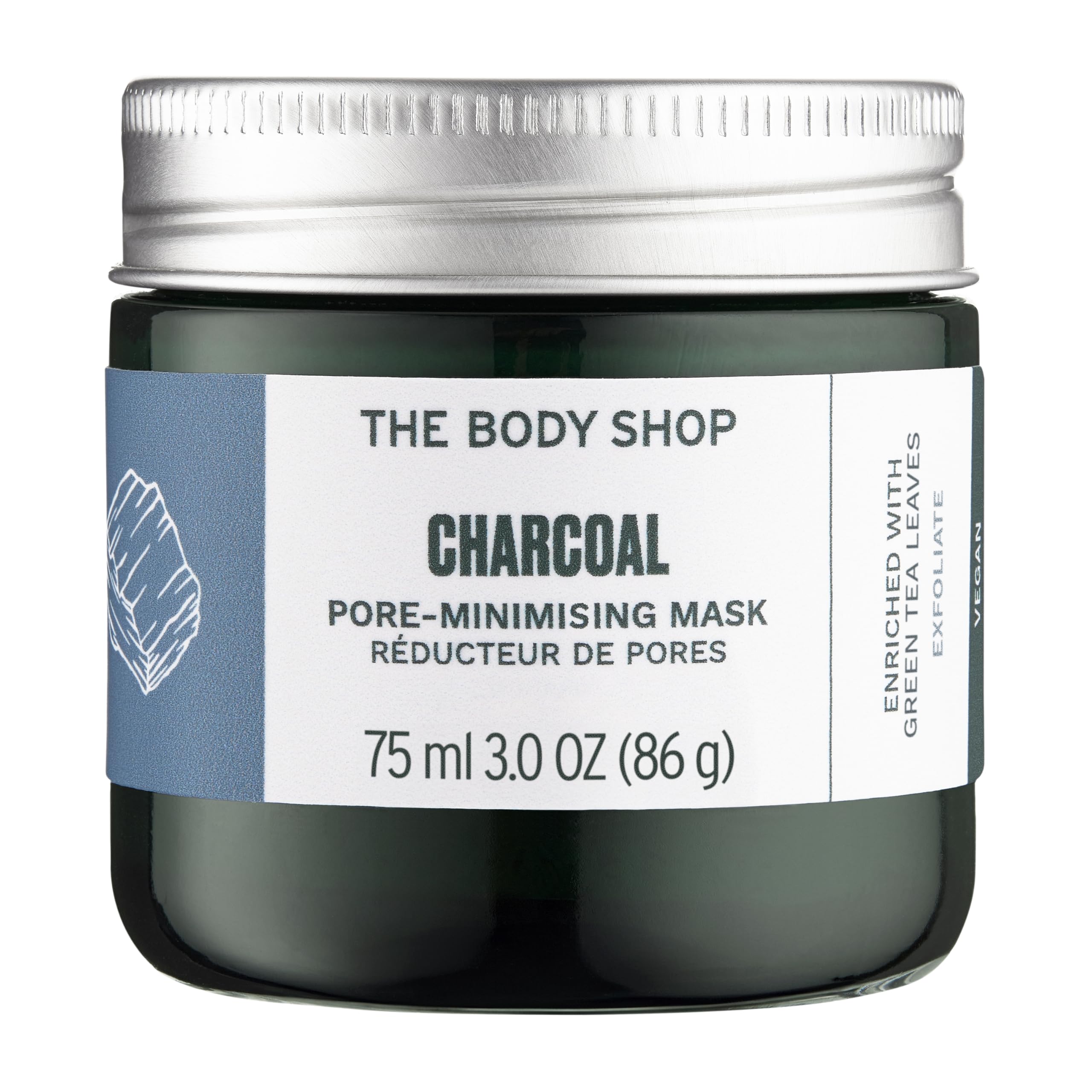 The Body Shop Charcoal Pore-Minimizing Mask | Clay-Based Exfoliating Face Mask | Absorbs Excess Oils & Draws Out Impurities, All Skin Types, 75 ml / 3.0 oz