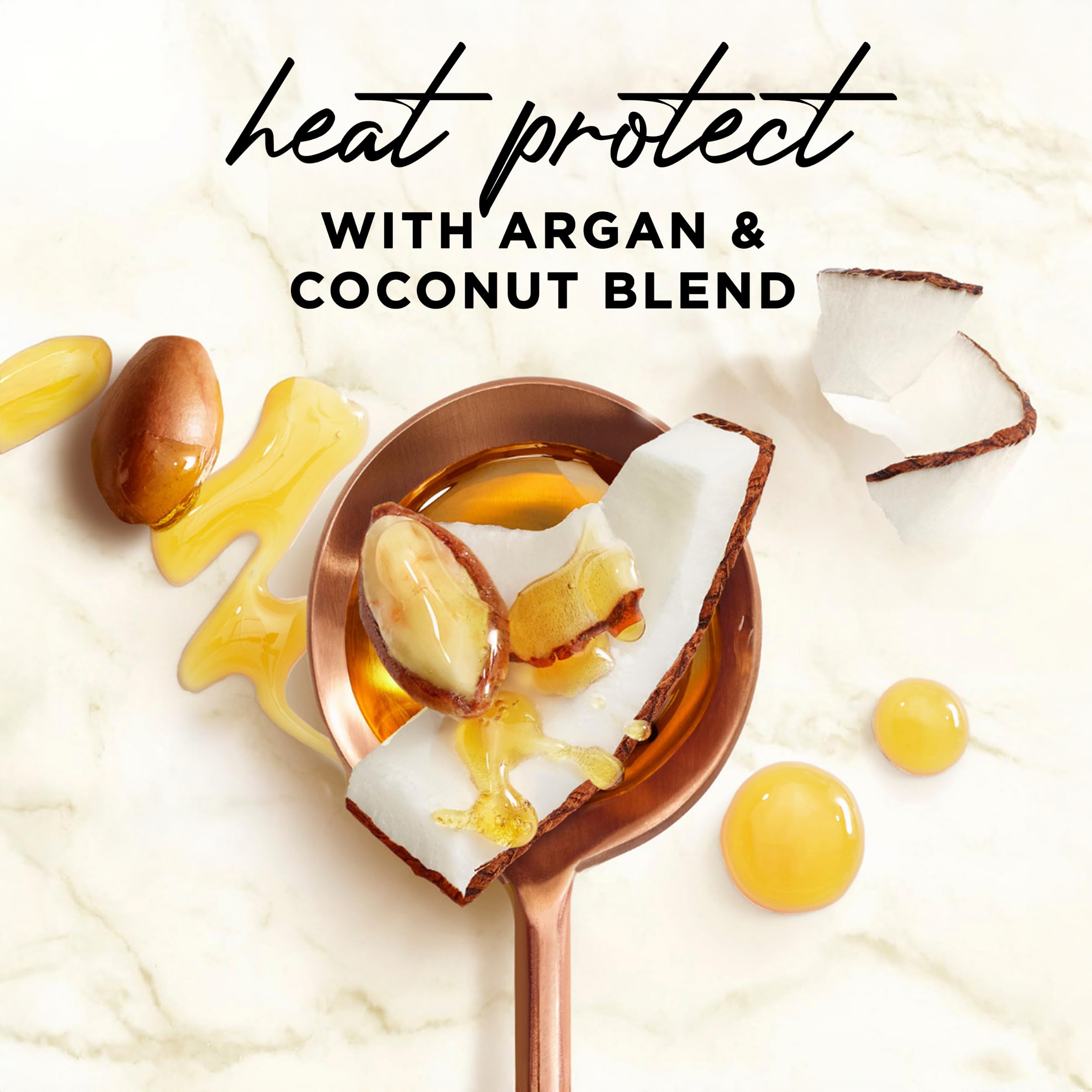 Hair Food Coconut & Argan Oil Heat Protectant Spray bottle, 6.4 fl oz, with coconut and argan oil ingredients for hair protection
