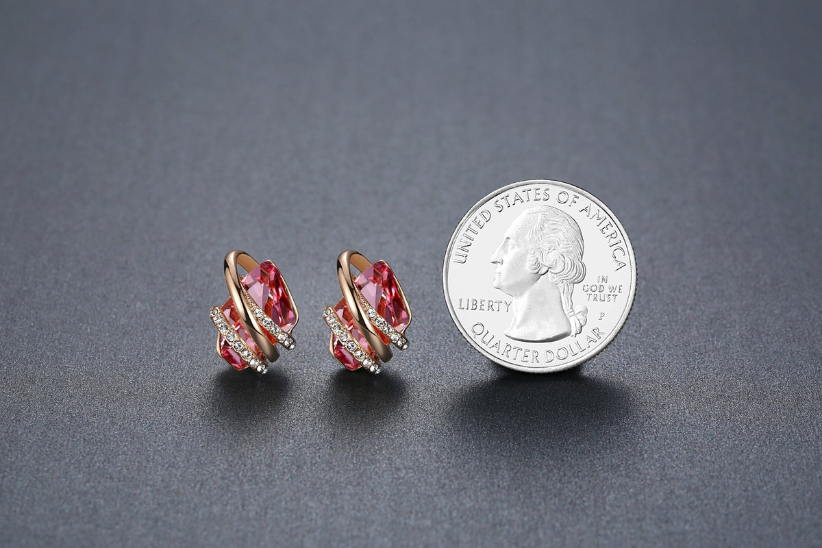 Leafael Wish Stone Necklace, Stud Earrings Jewelry Set for Women, October Birthstone Vintage Pink Crystal Jewelry, Silve
