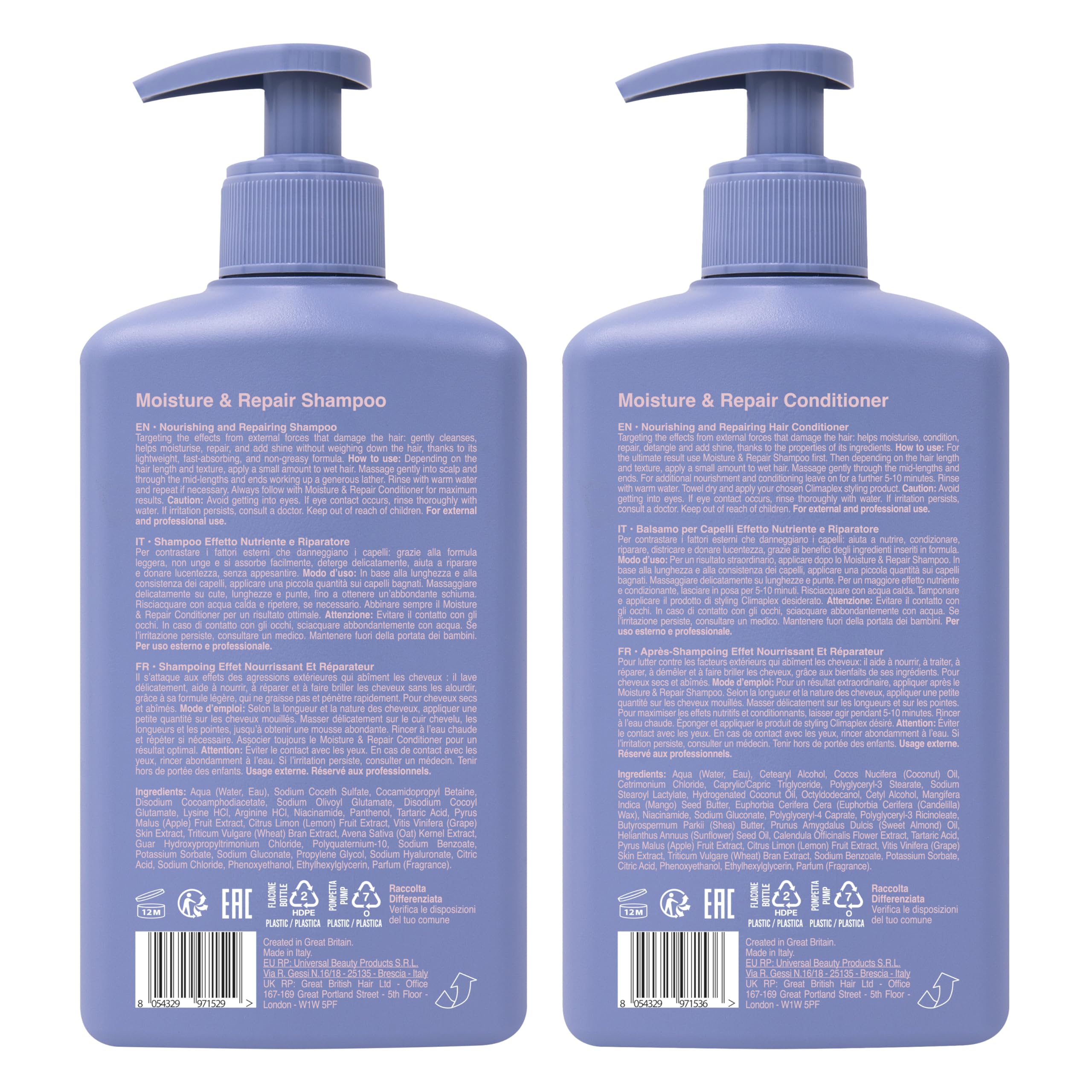 Climaplex Moisture and Repair Shampoo and Conditioner Set - Soothes and Purifies Scalp - Detangles Knots - Non-Greasy Formula - All Hair Types - 2 pcs