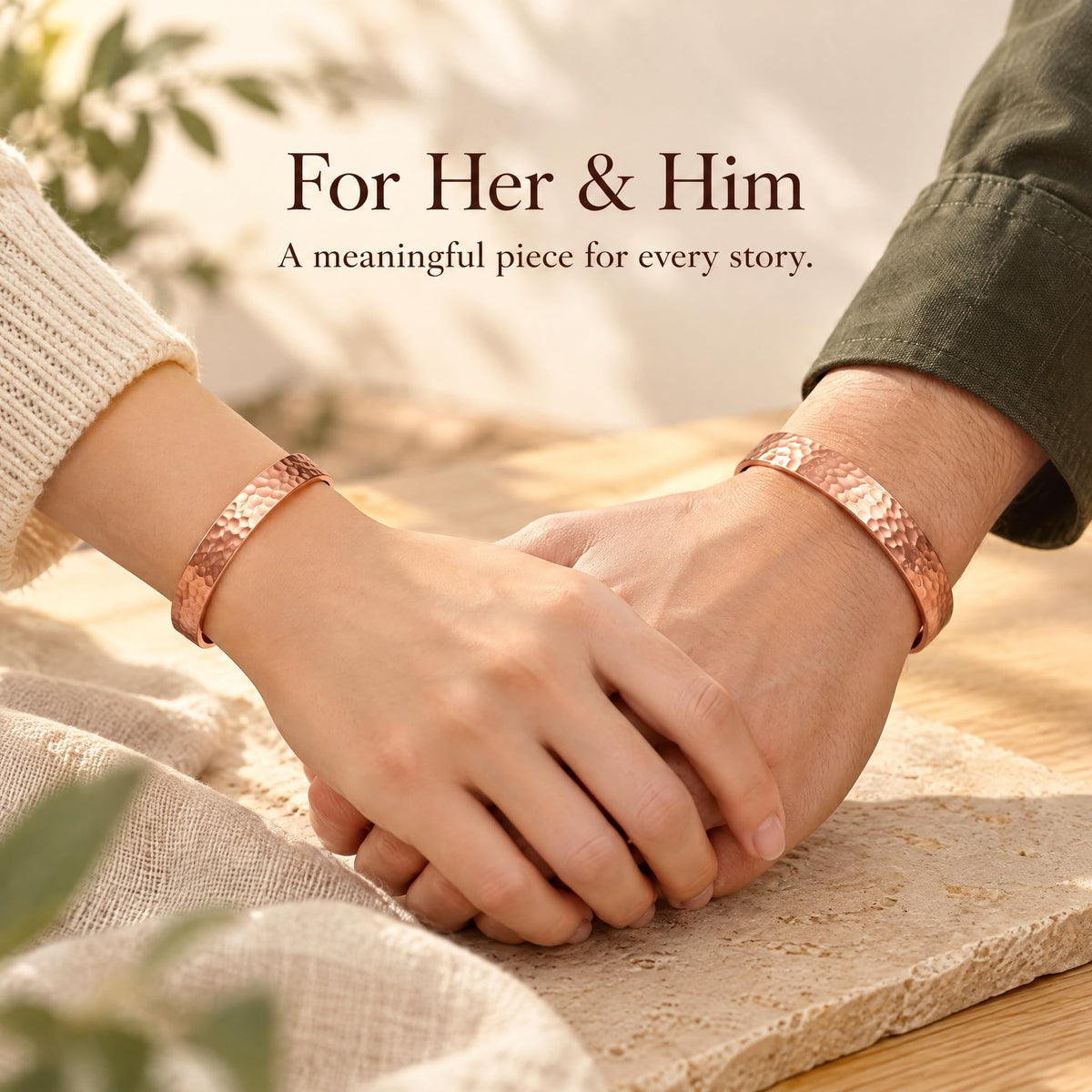 Veras Copper Bracelet for Women. Hammered Texture – back view and specifications