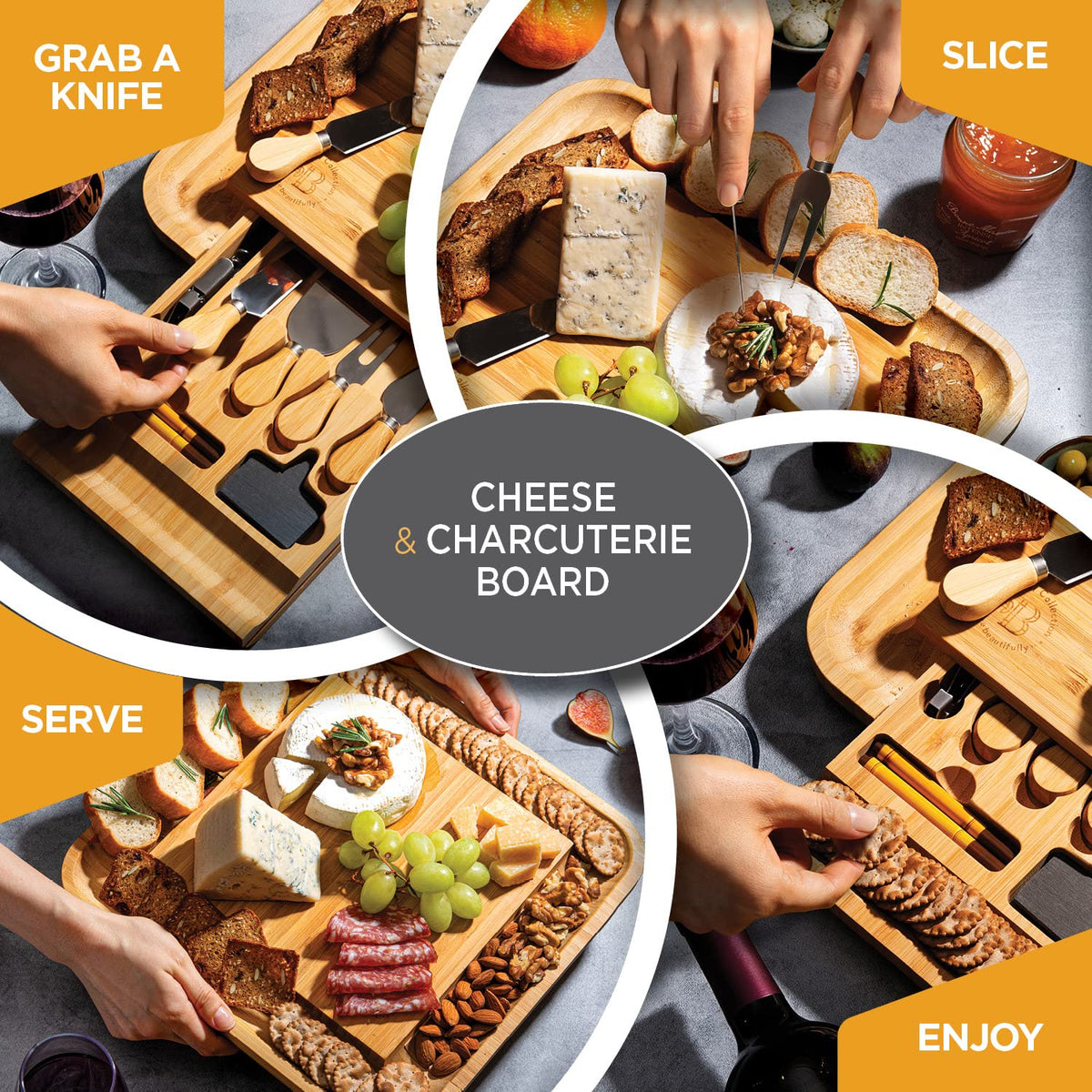 Charcuterie Boards Gift Set with Hidden Drawer - Bambüsi Official Imagery - 6