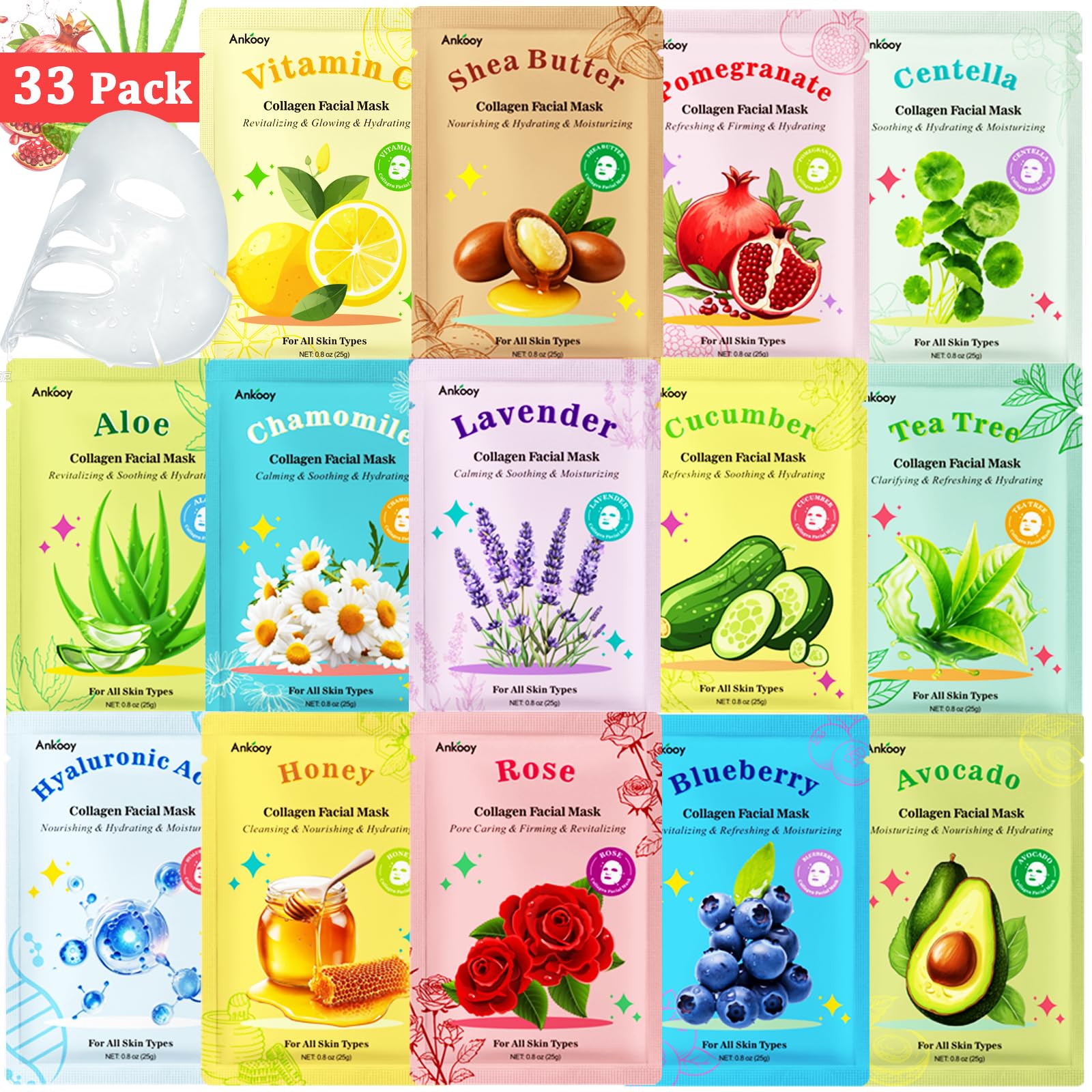 ANKOOY 33 Pack Face Masks Skincare Gifts for Teens Girls - Product Imagery