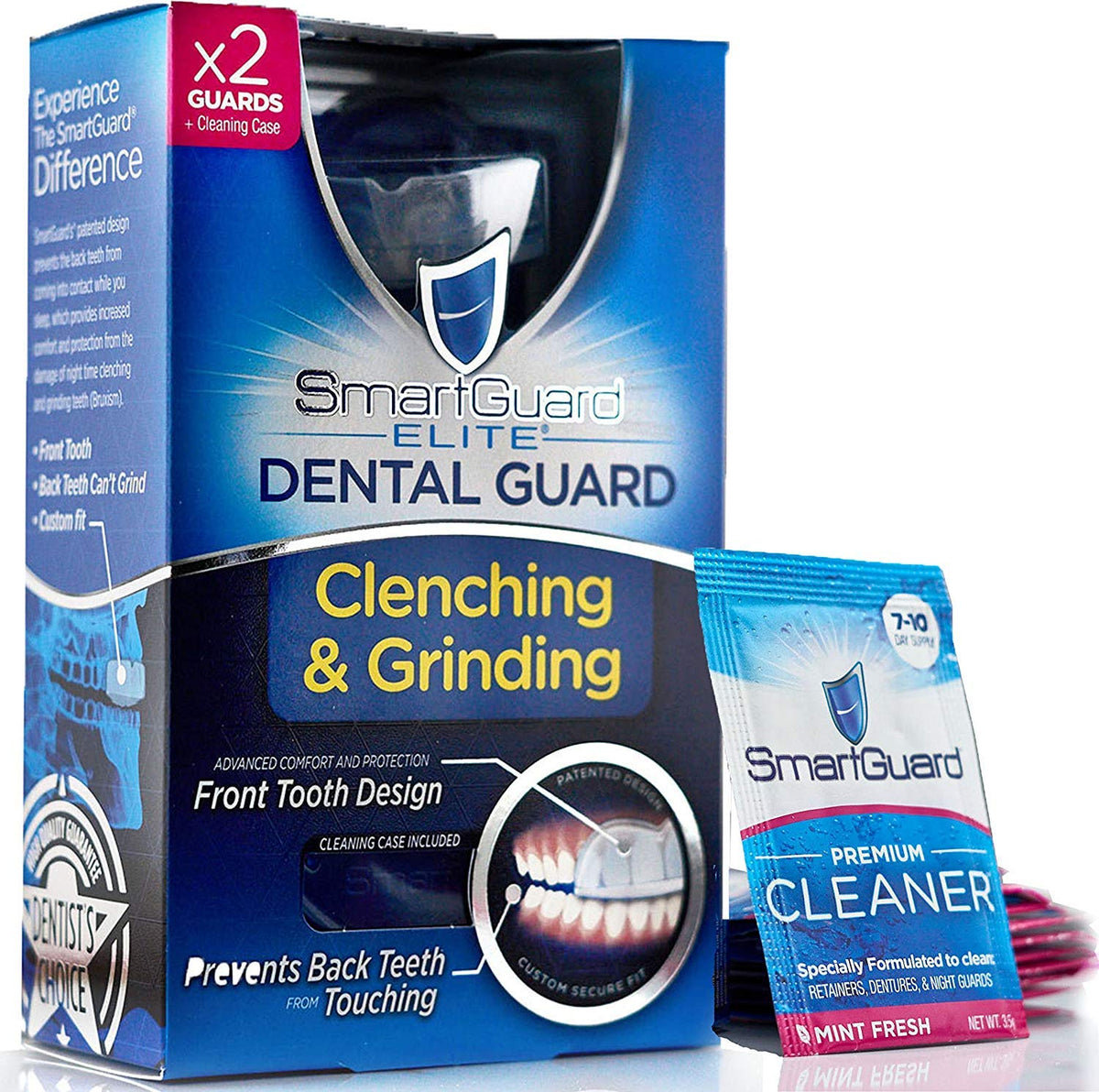 SmartGuard Dental Guard Night Guard for Clenching, Bruxism, and Grinding Dentist Designed Includes 2 Guards, 1 Travel Ca