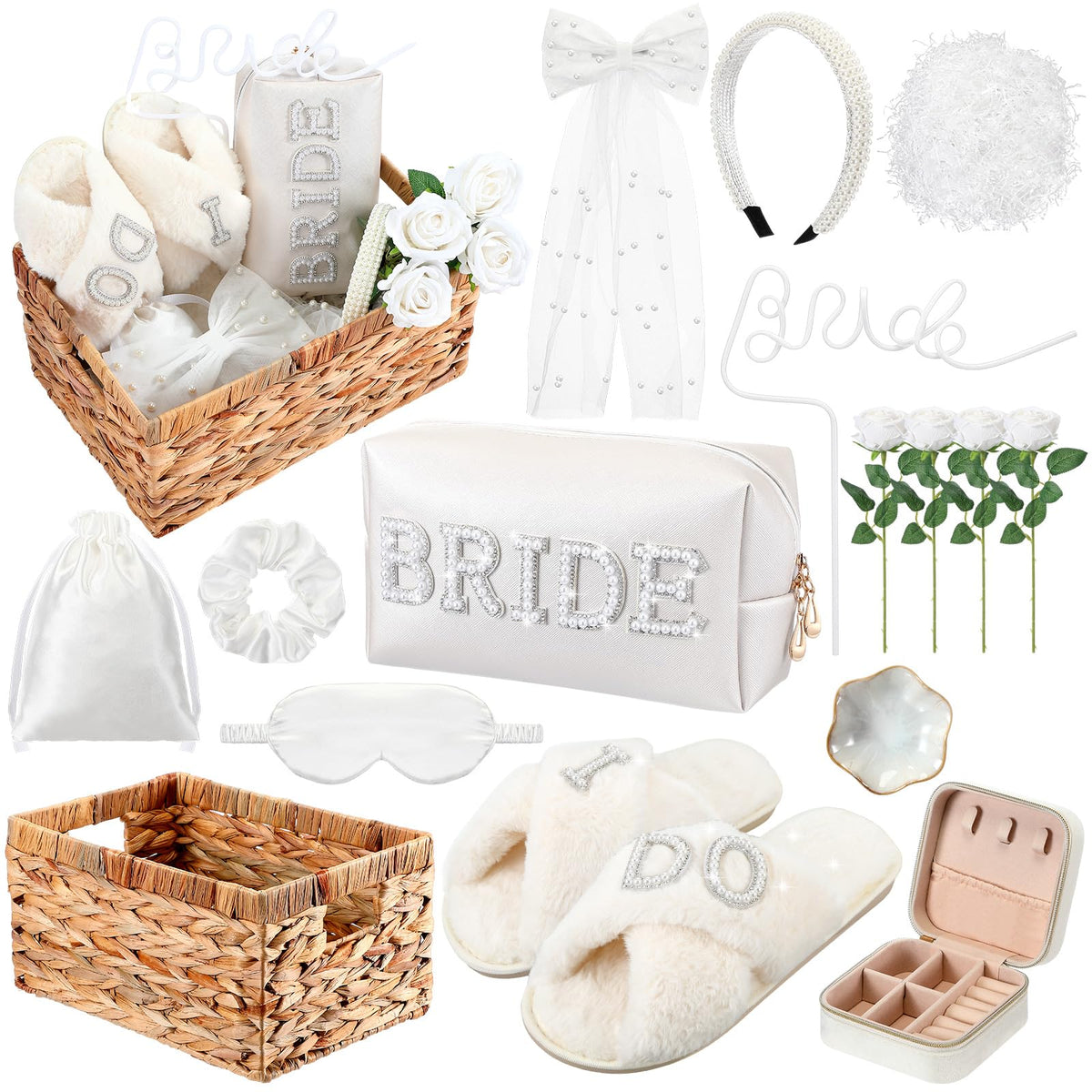 Kacctyen 16 Pcs Bride Gift Basket Wicker Basket Slippers - Kacctyen Official Imagery - 2