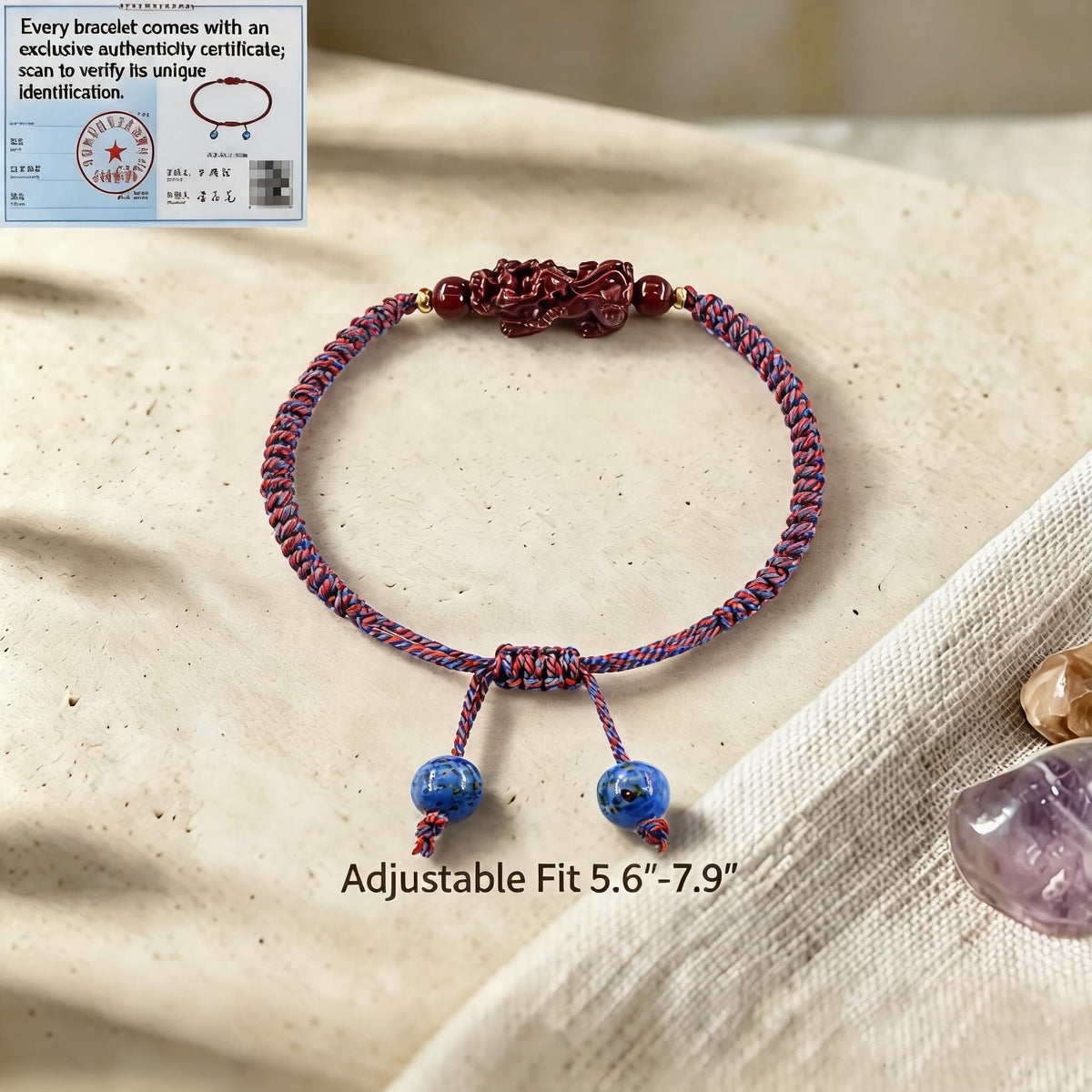 Ariovtfel Handmade Tibetan Red String Cinnabar Bracelet Wealth Sycee,Certificate – close-up detail in 267