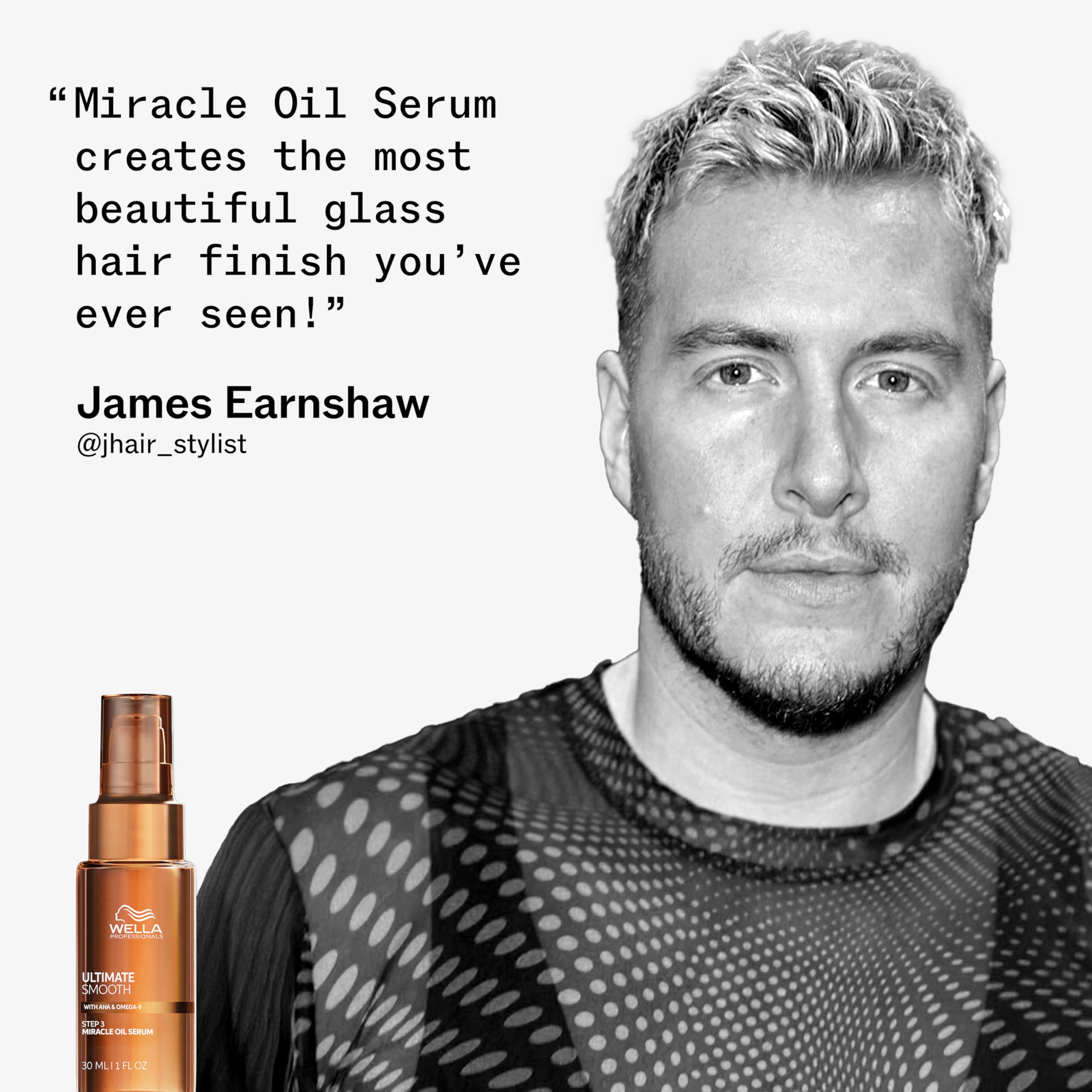 Wella Professionals Ultimate Smooth Miracle Oil Serum with Squalane for sleek, shiny hair styling and frizz control.