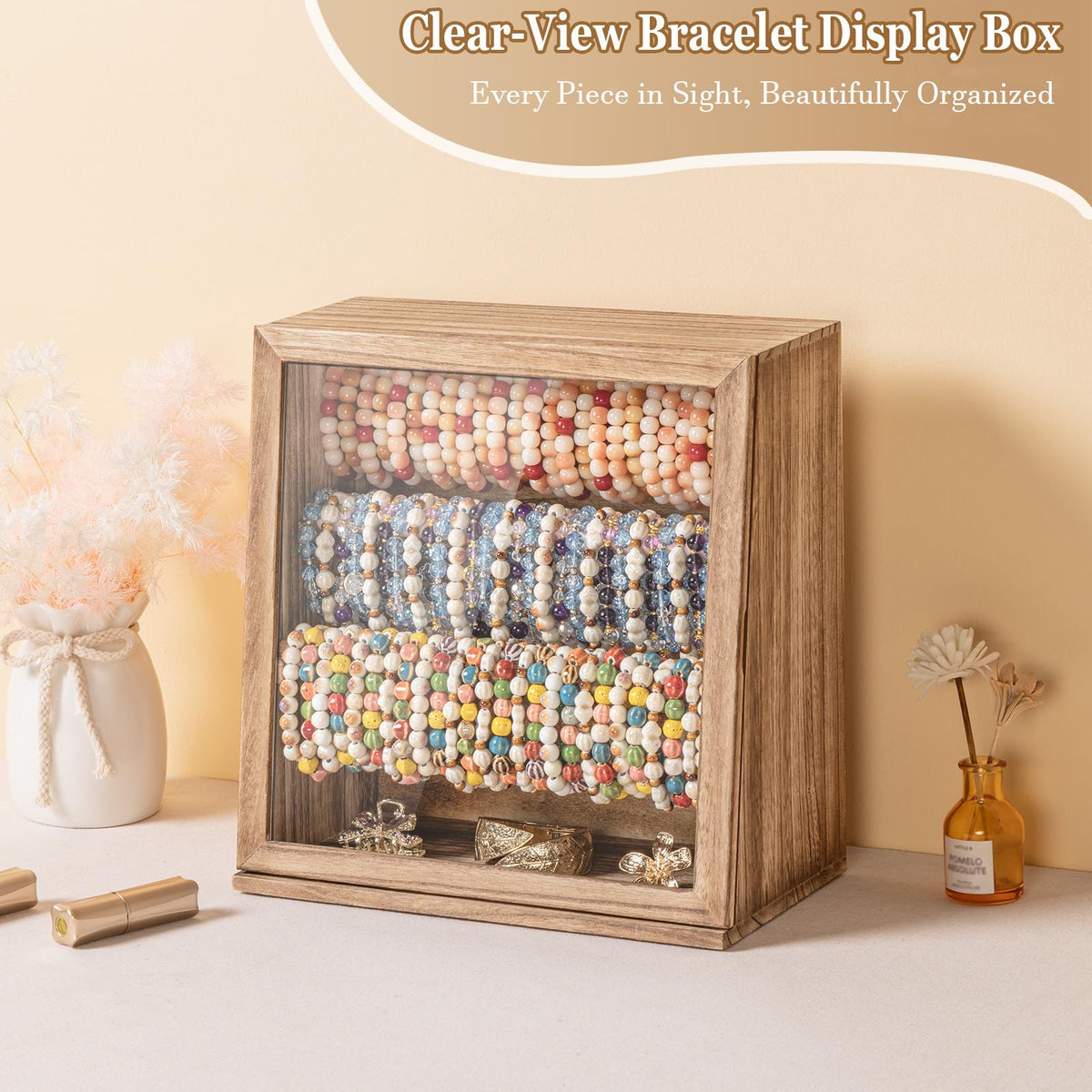 Emfogo Bracelet & Bangle Holder Organizer Display Box with Clear Door – full view