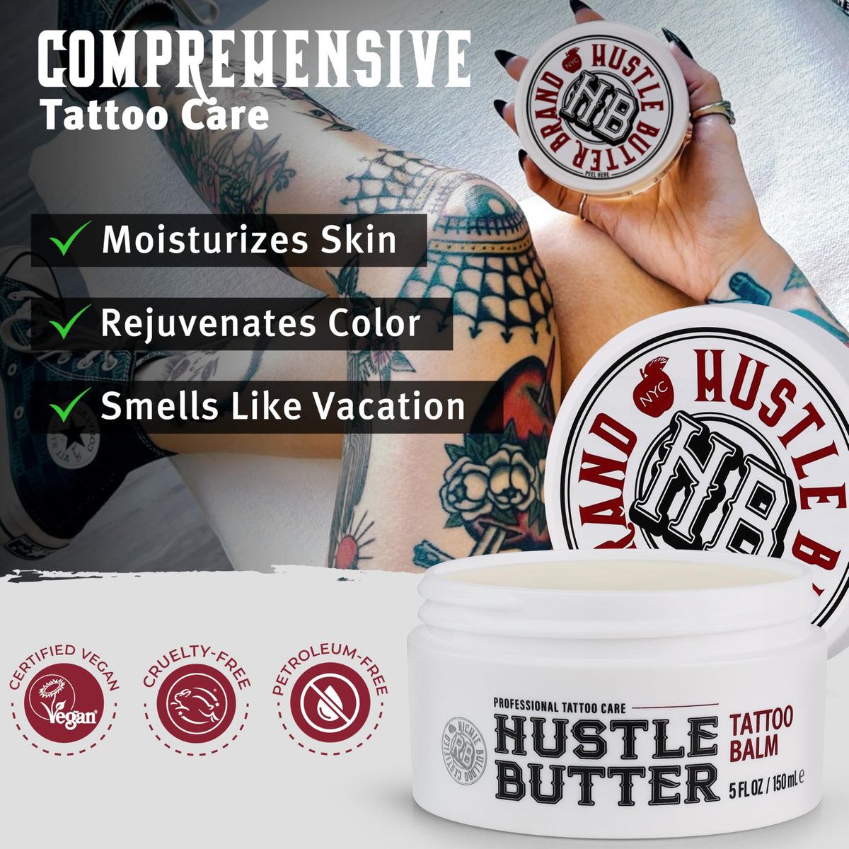 Hustle Butter Deluxe – Tattoo Butter for Before, During, and After the Tattoo Process – Soothing Lubrication – 100% Vega