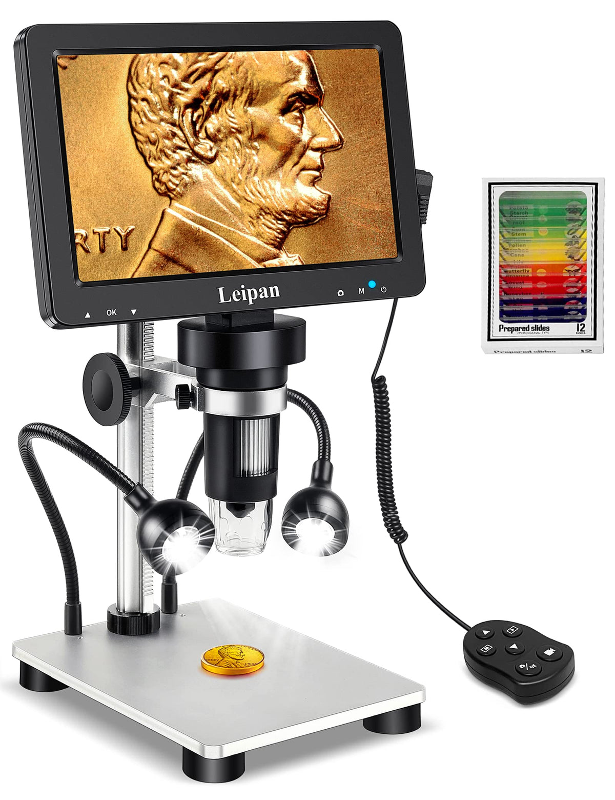 Leipan 7" LCD Digital Microscope 1200X,12MP Coin Microscope with Screen – Black, Silver, Metal