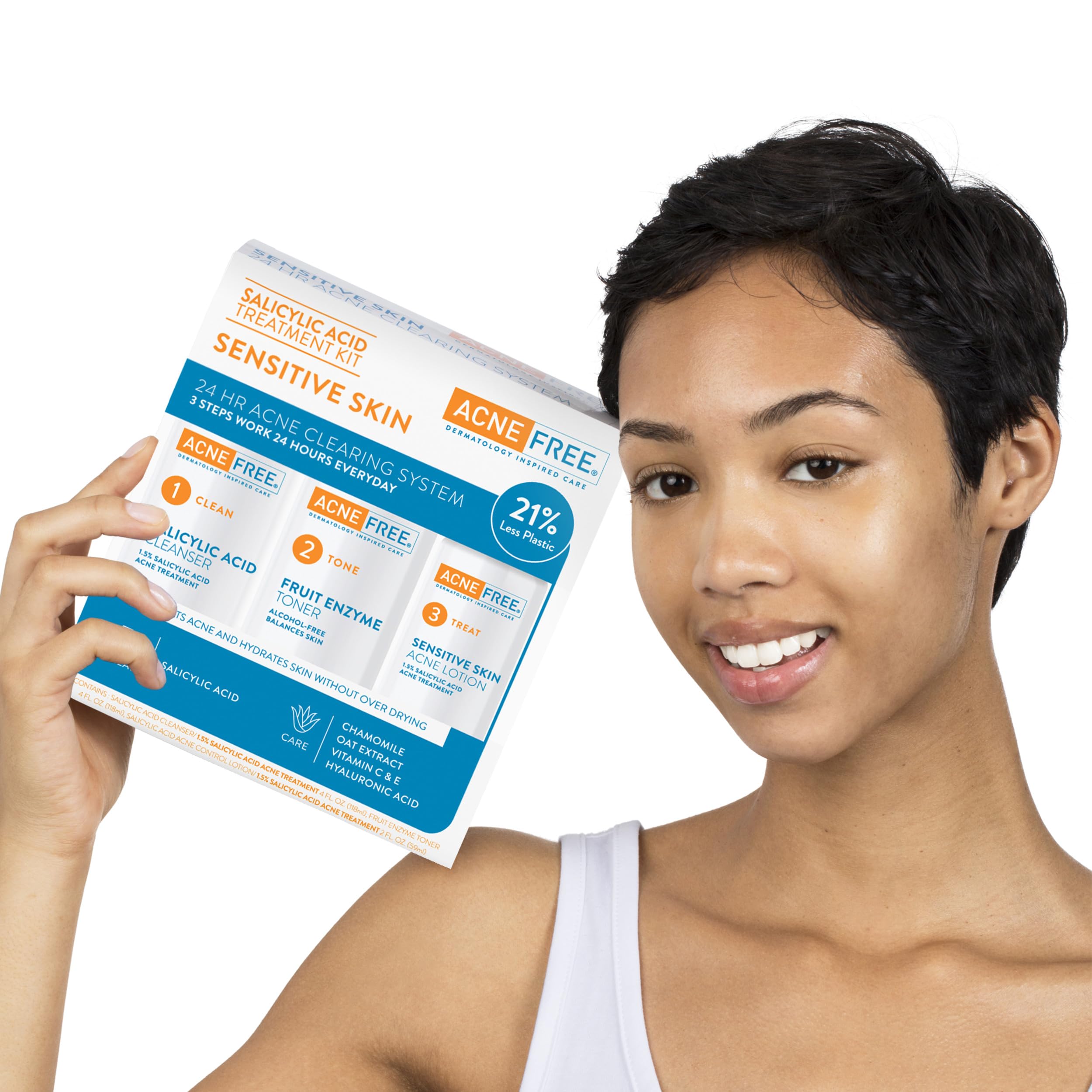 AcneFree Sensitive Skin 24Hr Acne Clearing System Kit featuring a gentle astringent for sensitive skin care.
