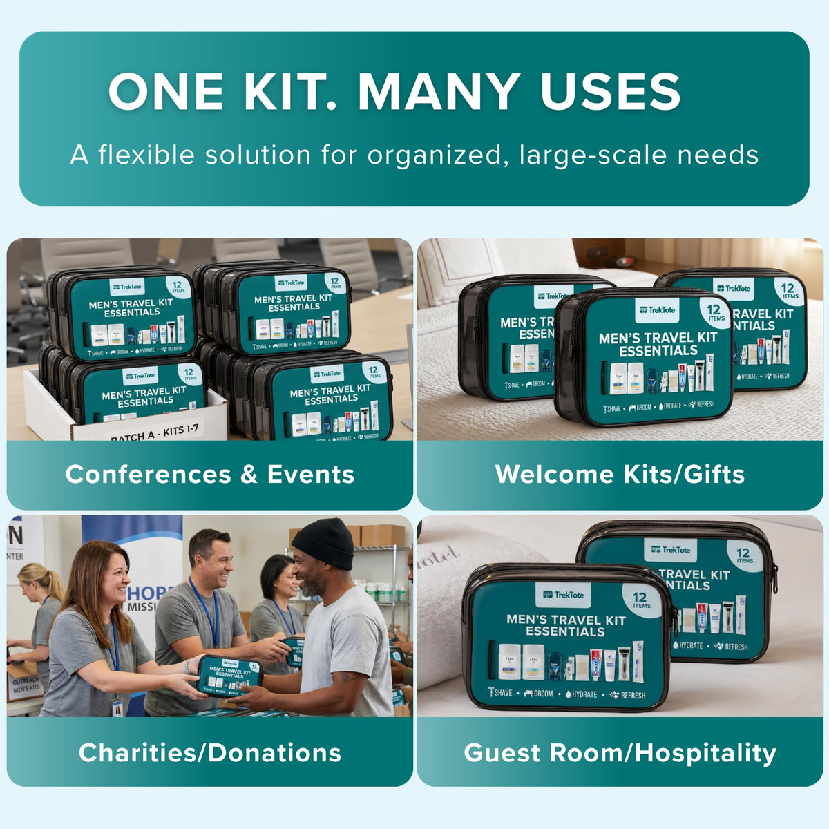 Bulk Hygiene Kits for Men Premium Name Brand Care Package - TREKTOTE Official Imagery - 7
