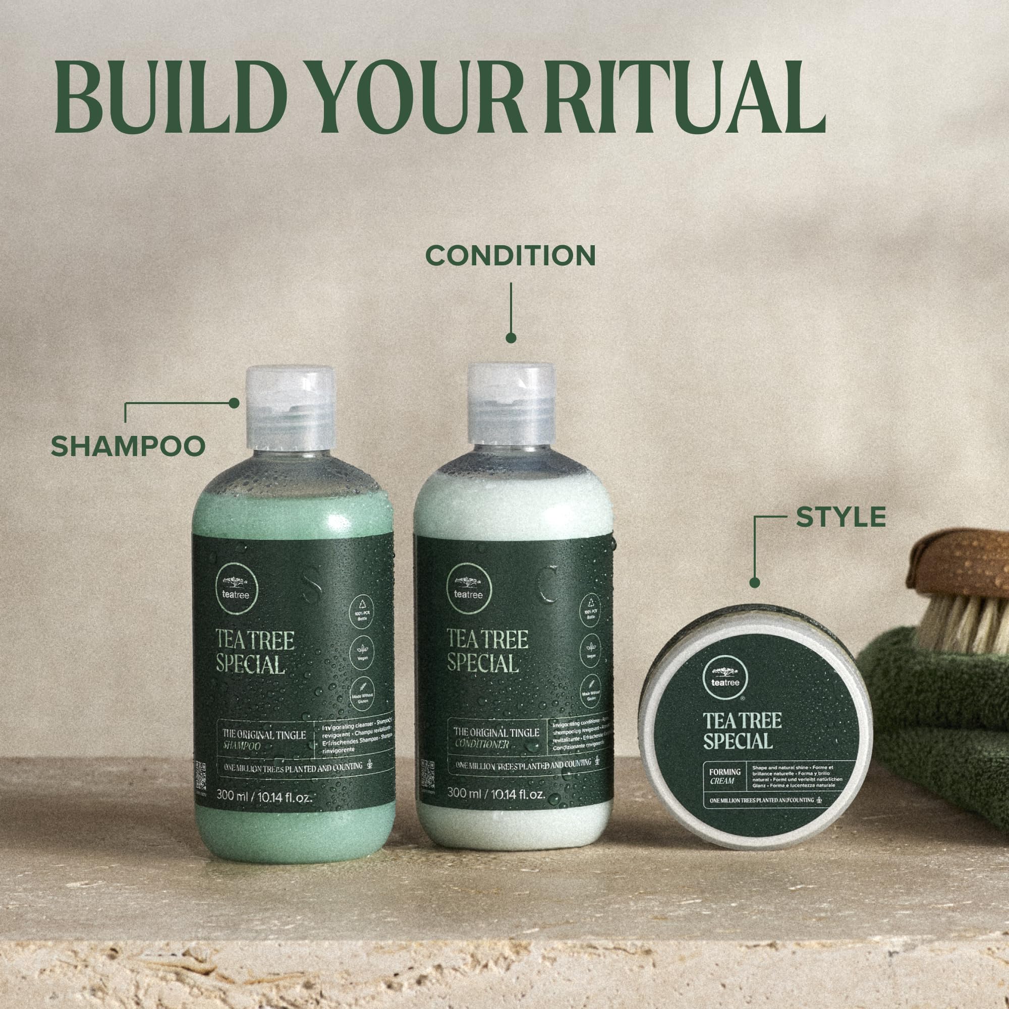 Tea Tree Hair Styling Agent in 3 oz tube, flexible hold forming cream for hair styling and control.