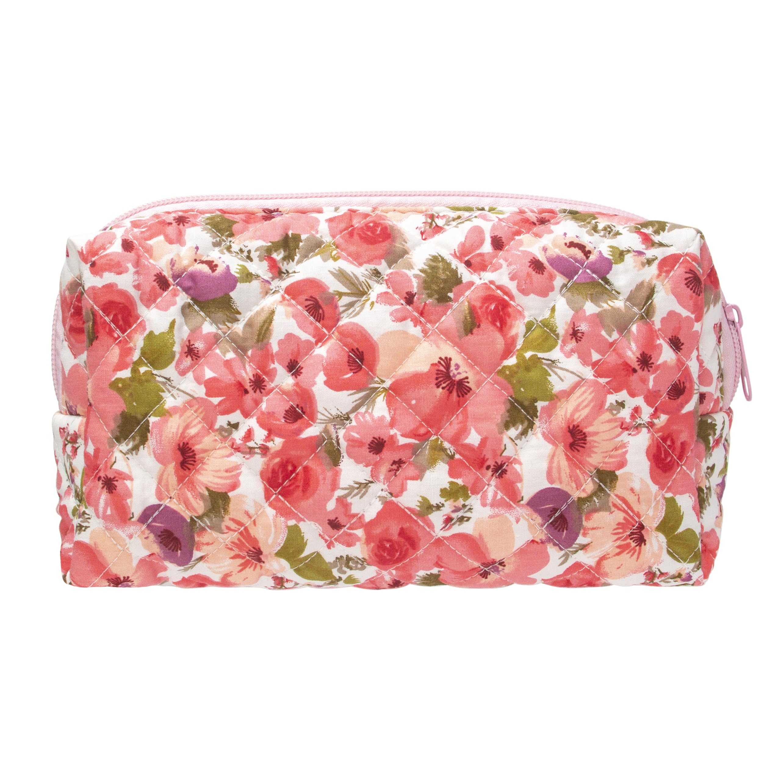 PAZIMIIK Small Quilted Makeup Bag,Zipper Cosmetic Pouch,Floral - Product Imagery