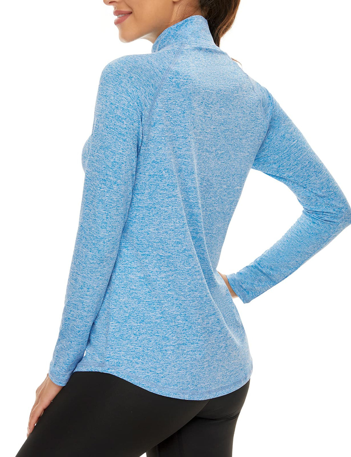 LURANEE Womens UPF 50+ Long Sleeve 1/4 Zip Pullover Athletic Hiking Running Workout Tops – full view, size Bust (in) Sle