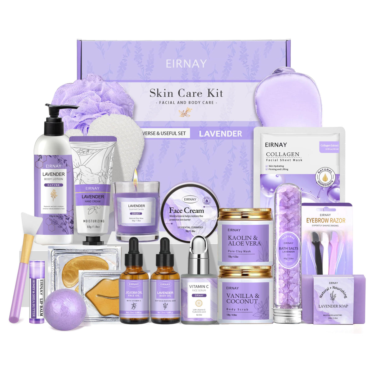 EIRNAY Gifts for Women, Spa Gifts Basket for Women, 21pcs Lavender Skin Care Set – product photo (Sets &amp; Kits)